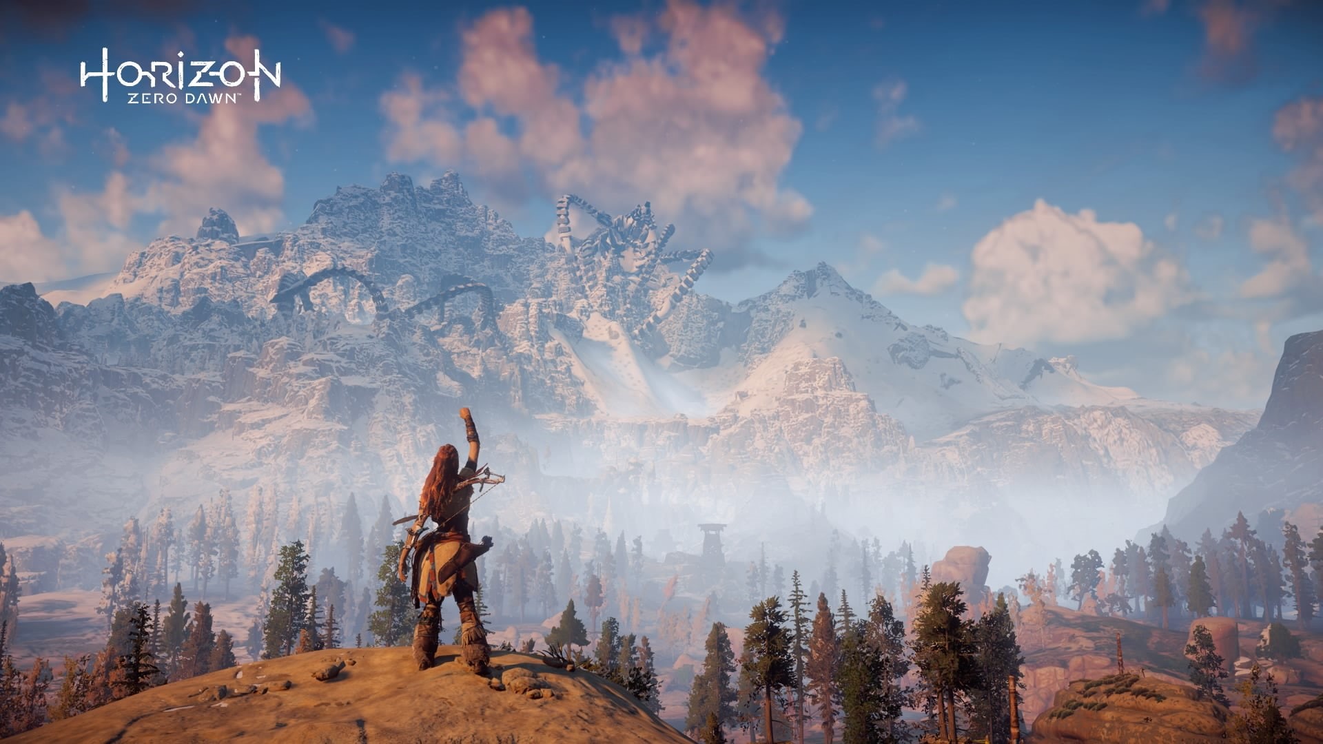 PlayStation 4, travel, leisure activity, snowcapped mountain, Aloy (Horizon: Zero Dawn), 1080P, one person, digital composite, real people, outdoors, lifestyles, HD Wallpaper