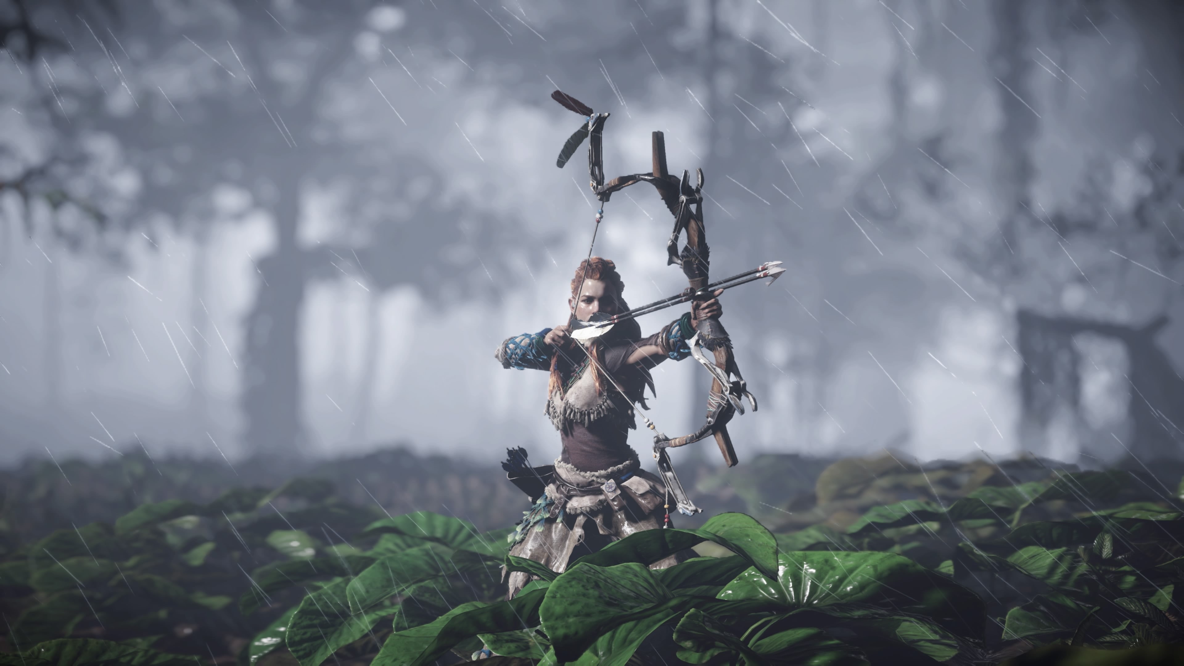 plant, holding, rifle, tree, young adult, conflict, one person, government, horizon zero dawn, PlayStation 4, video games, woodland, forest, clothing, gun, HD Wallpaper