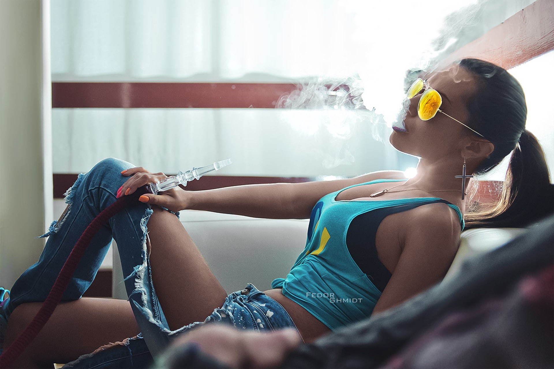 smoke hookah, model, 1080P, girl, hookah, smoke, HD Wallpaper