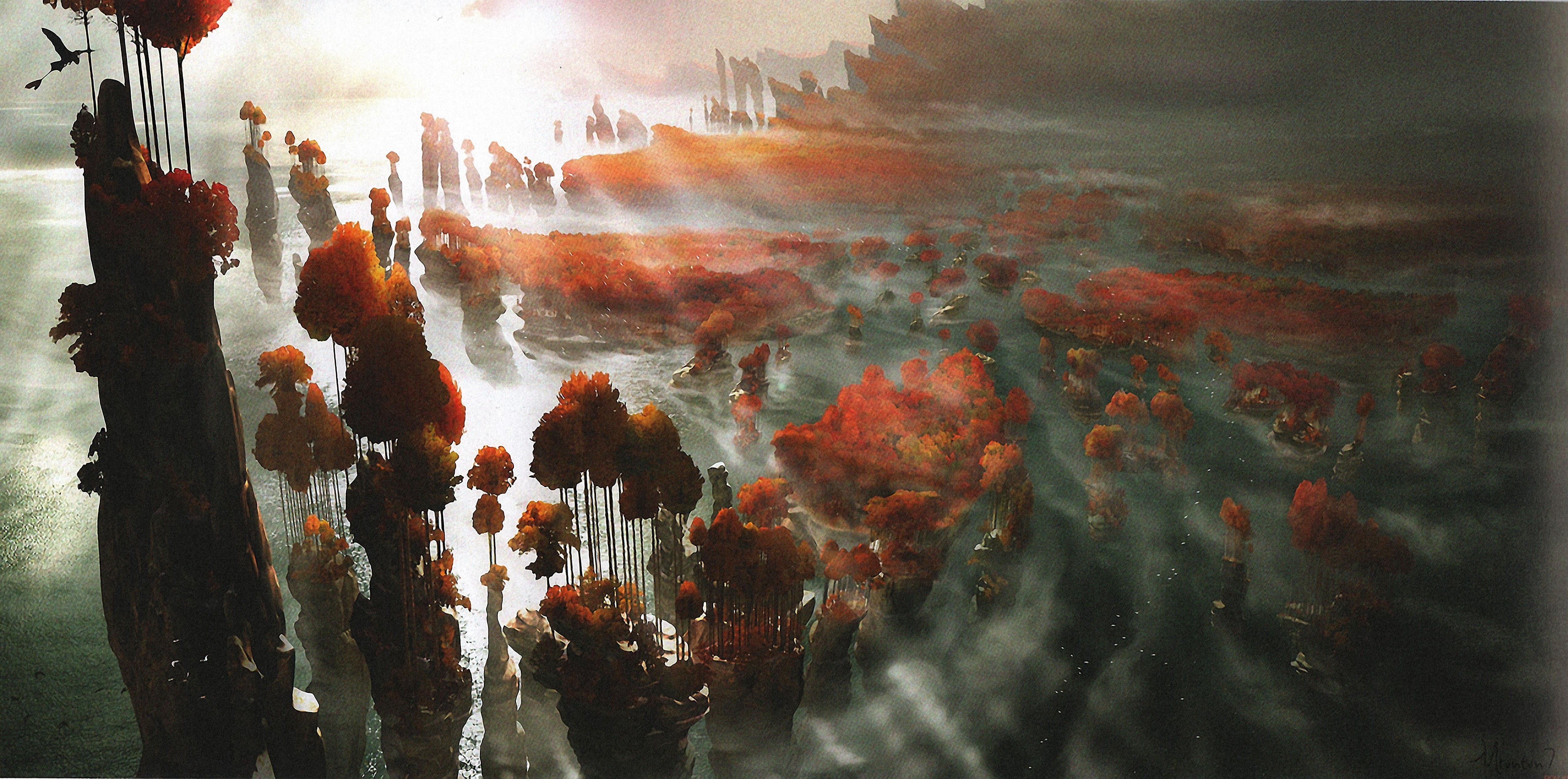 built structure, sun rays, nature, day, reflection, outdoors, dragon, How to Train Your Dragon 2, digital composite, sky, smoke - physical structure, brown, HD Wallpaper