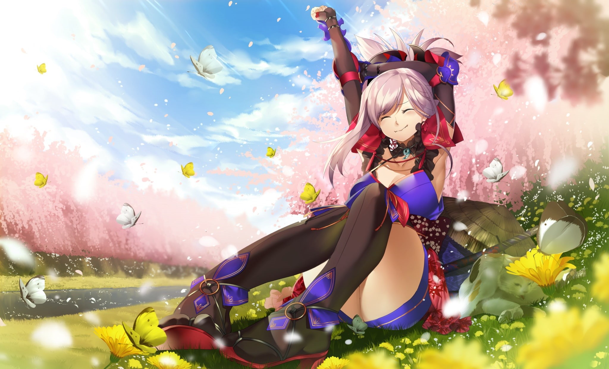 female likeness, costume, water, order, flower, day, fate, com, lifestyles, 262800, nature, pochiwo, (fate, outdoors, human representation, plant, musashi, HD Wallpaper