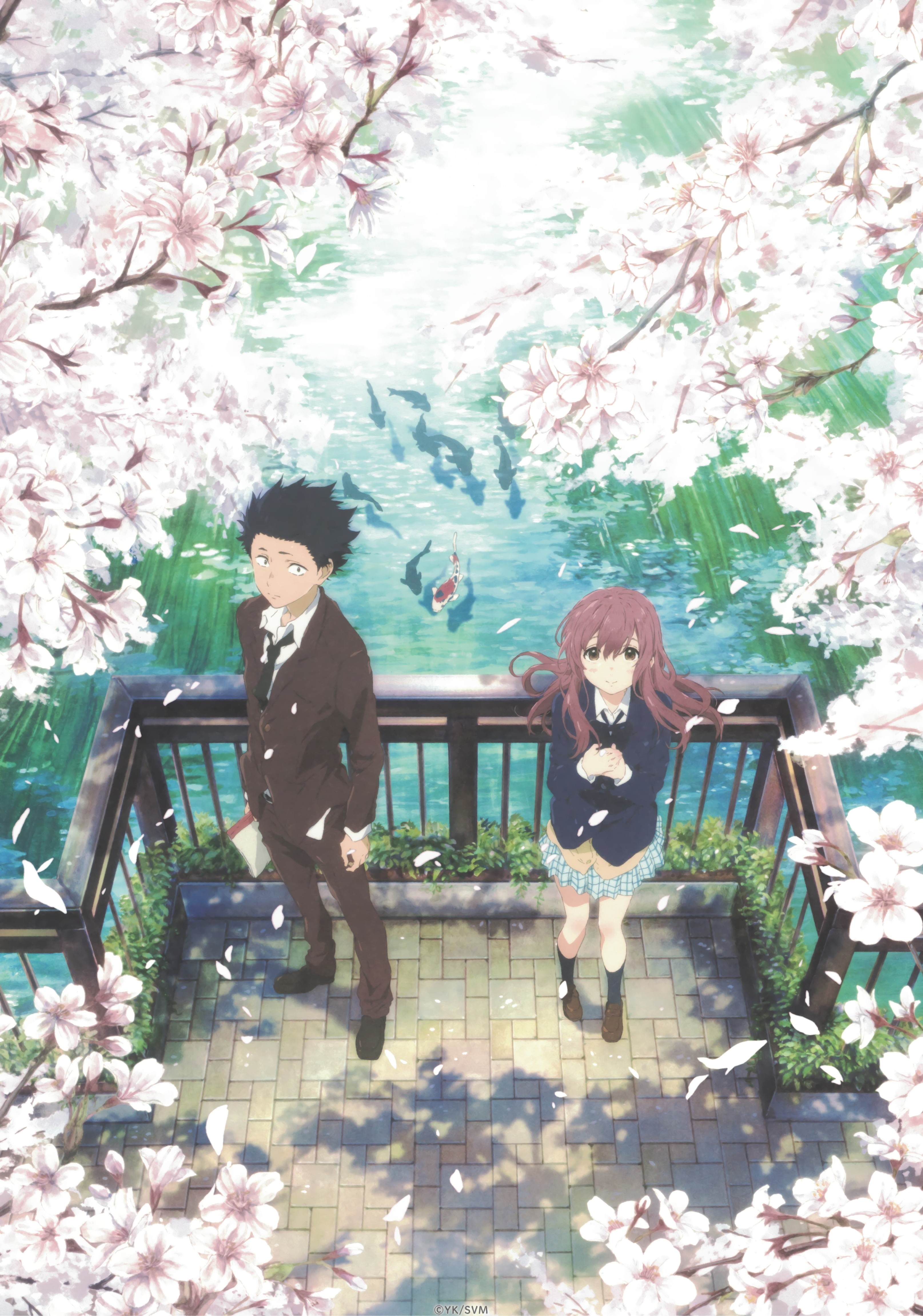 water, casual clothing, reflection, springtime, young adult, outdoors, child, real people, lifestyles, tree, flower, Anime, river, nishimiya shouko, women, Phone HD Wallpaper