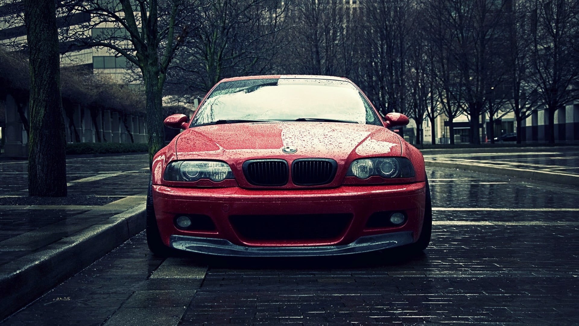 red cars, BMW, vehicle, urban, wet, retro styled, 1080P, tree, street, outdoors, car, road, transportation, mode of transportation, land vehicle, plant, HD Wallpaper