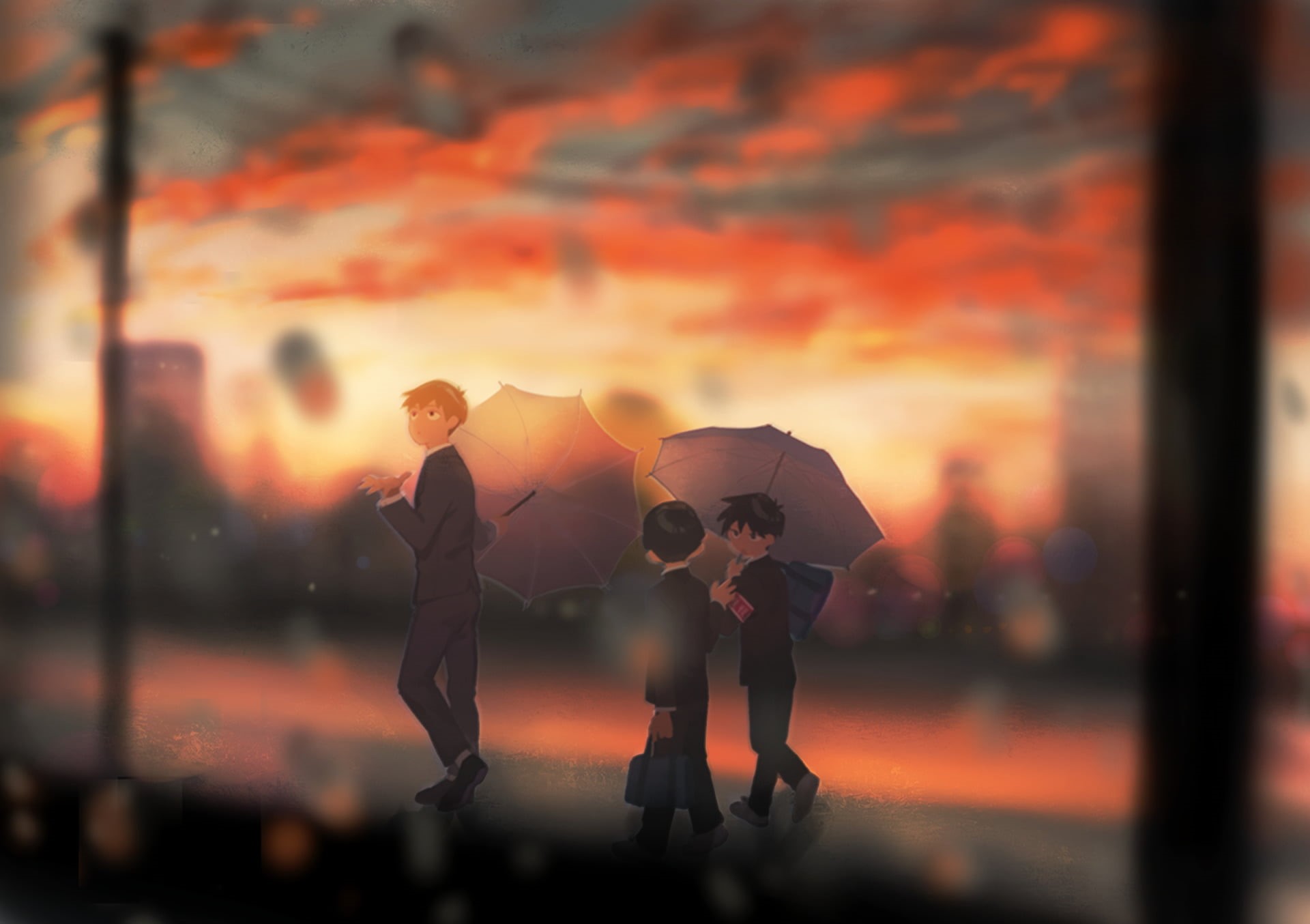 orange color, two people, people, males, 1080P, full length, adult, protection, leisure activity, Anime, outdoors, lifestyles, silhouette, men, Shigeo Kageyama, HD Wallpaper