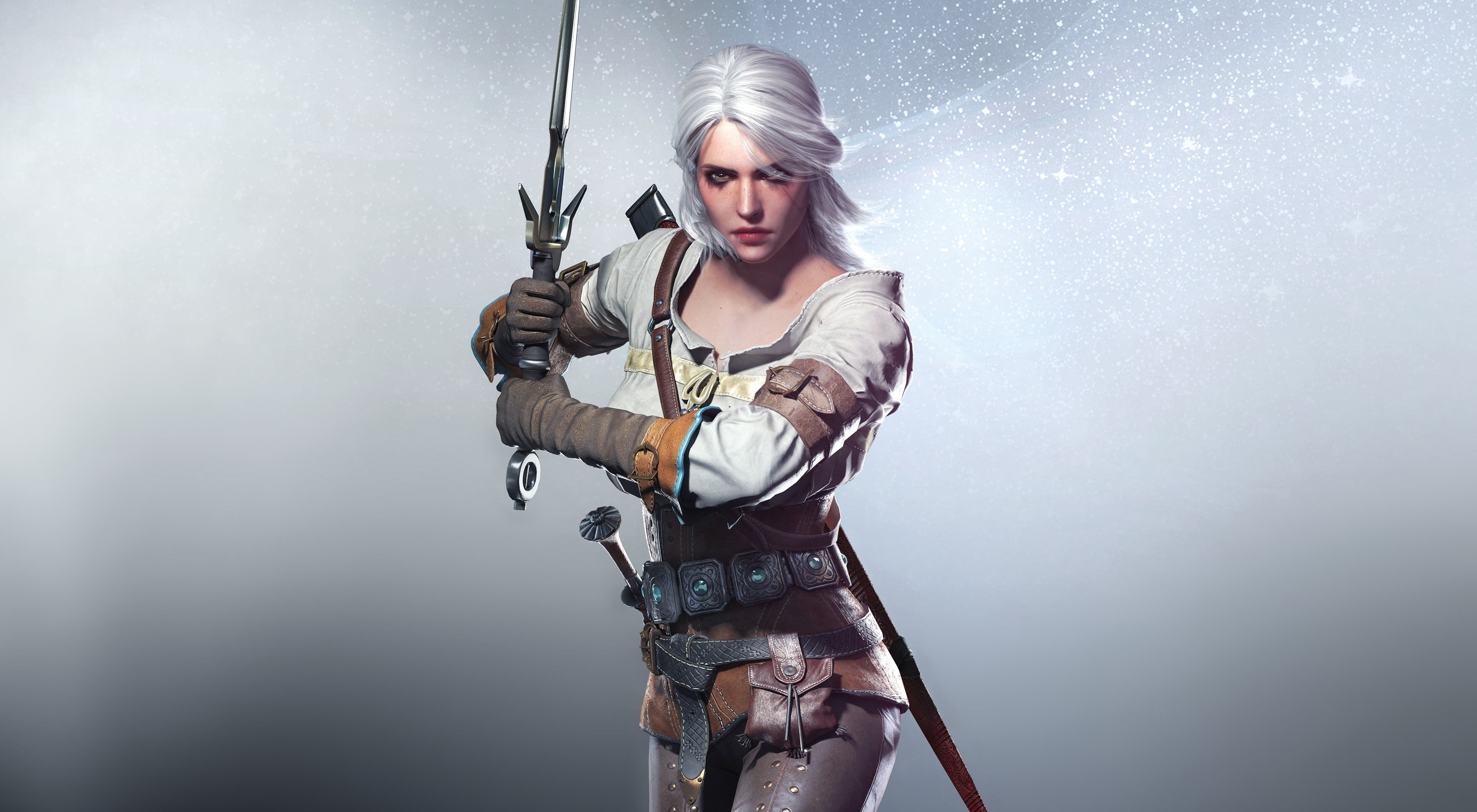 indoors, fantasy girl, sign, adult, warning sign, weapon, video games, young adult, holding, witcher, The Witcher 3: Wild Hunt, 4K, Cirilla Fiona Elen Riannon, HD Wallpaper