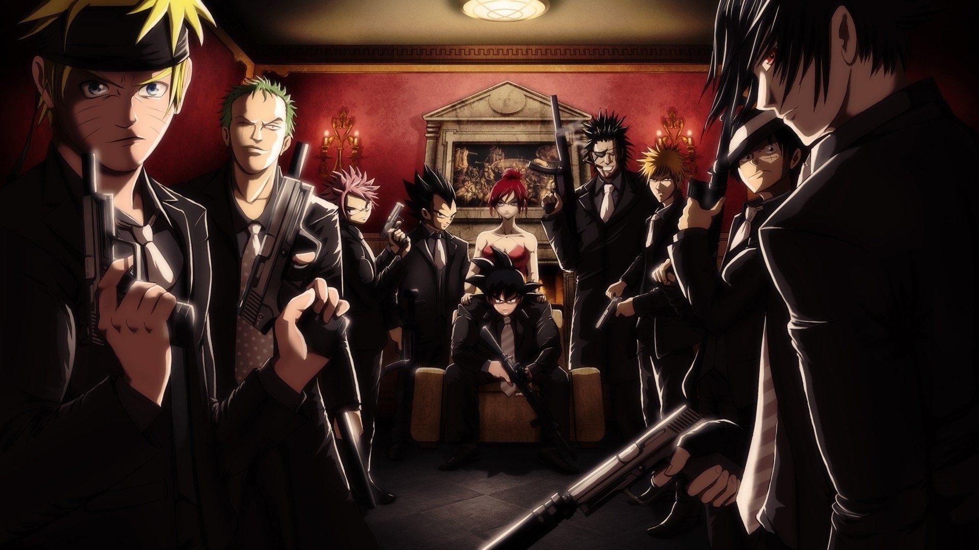 crowd, 1080P, group, human representation, Naruto Uzumaki, Ichigo Kurosaki, women, Sasuke Uchiha, adult, illustration, low angle view, illuminated, music, HD Wallpaper