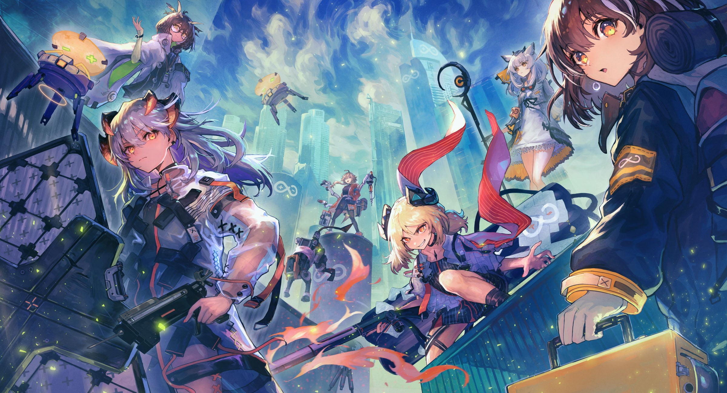 1080P, Arknights, Nijimaarc, saria (arknights), Ptilopsis(Arknights), anime, Silence(Arknights), Ifrit(Arknights), anime girls, HD Wallpaper
