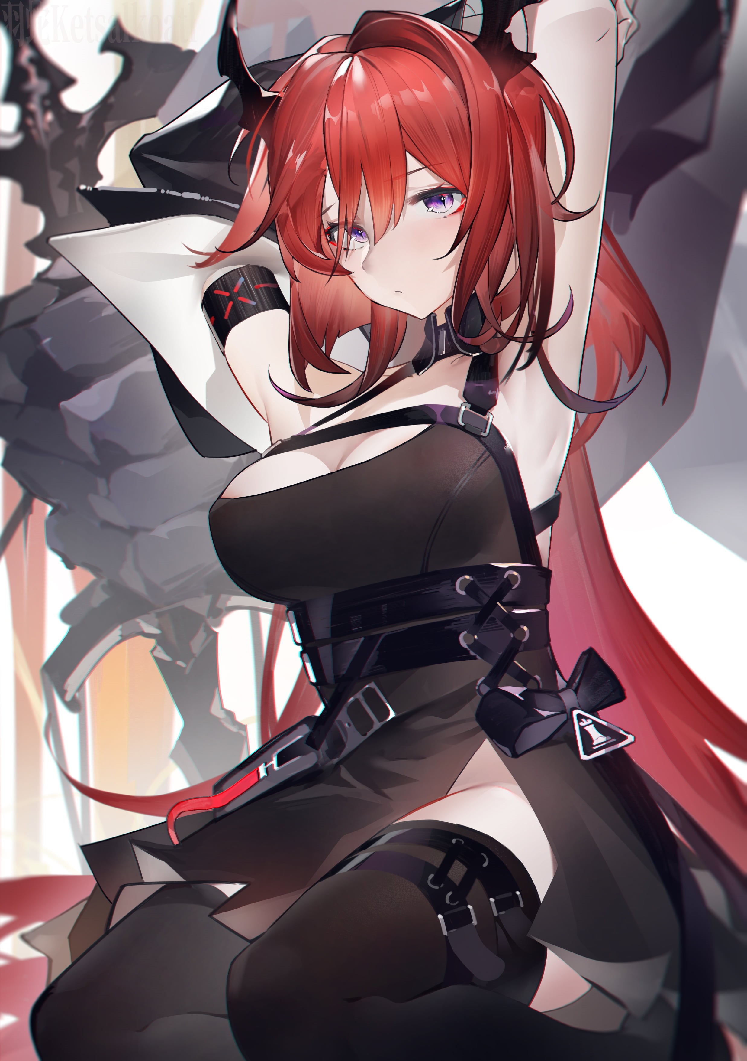 redhead, Surtr (Arknights), 2K, horns, Yushi Ketsalkoatl, anime girls, Arknights, anime, Phone HD Wallpaper