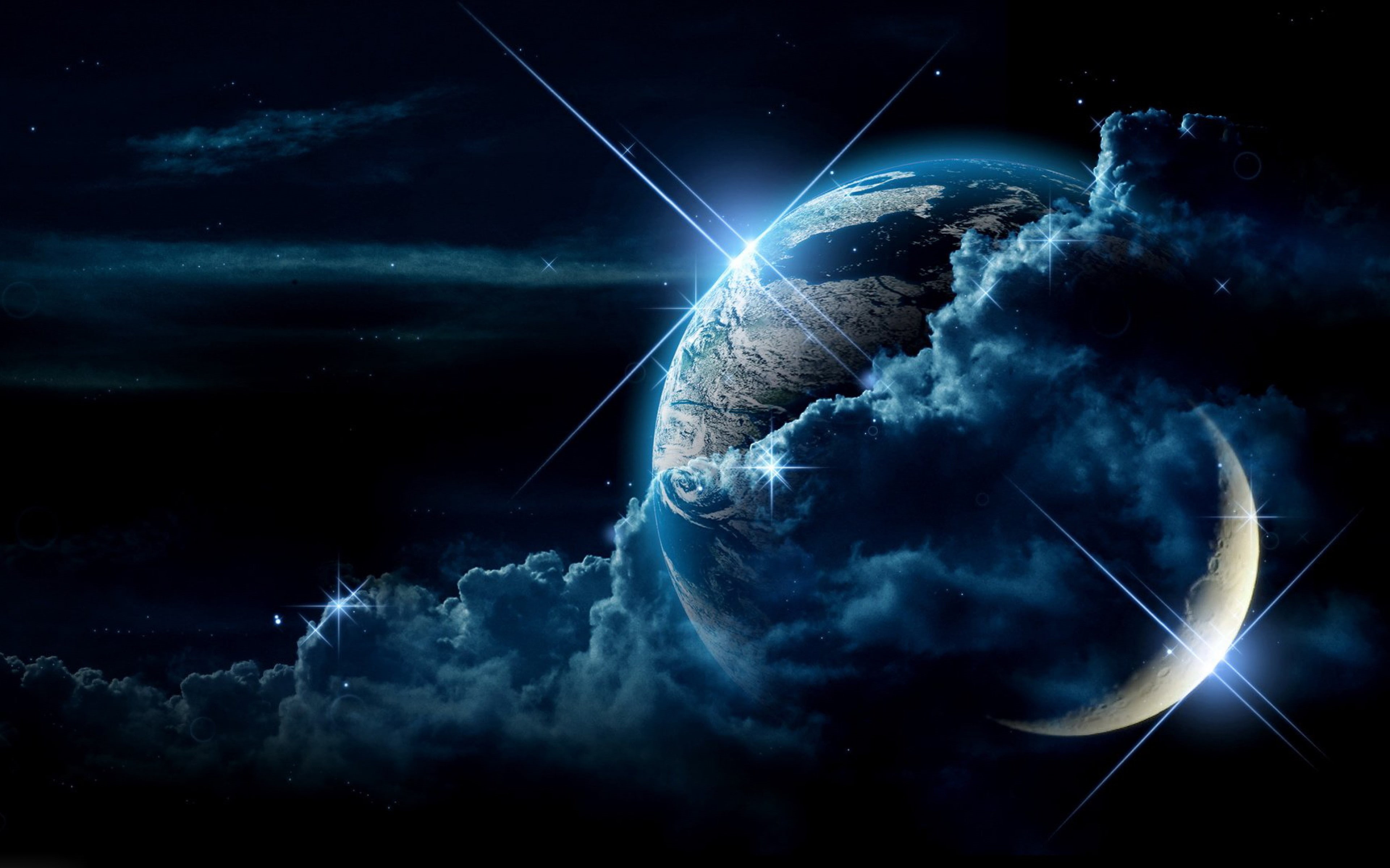 4K, clouds backgrounds, Background Ultra HD 4K, light, star, planet, HD Wallpaper