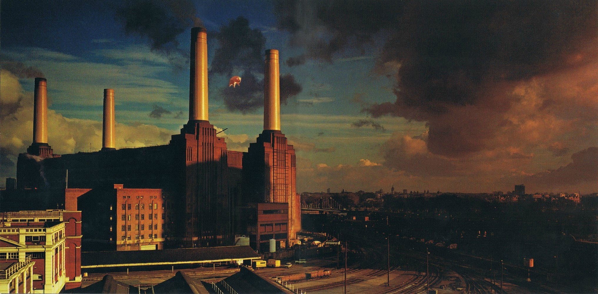 travel destinations, building exterior, nature, building, city, sky, pink floyd animals london pigs album covers, office building exterior, dusk, tower, HD Wallpaper