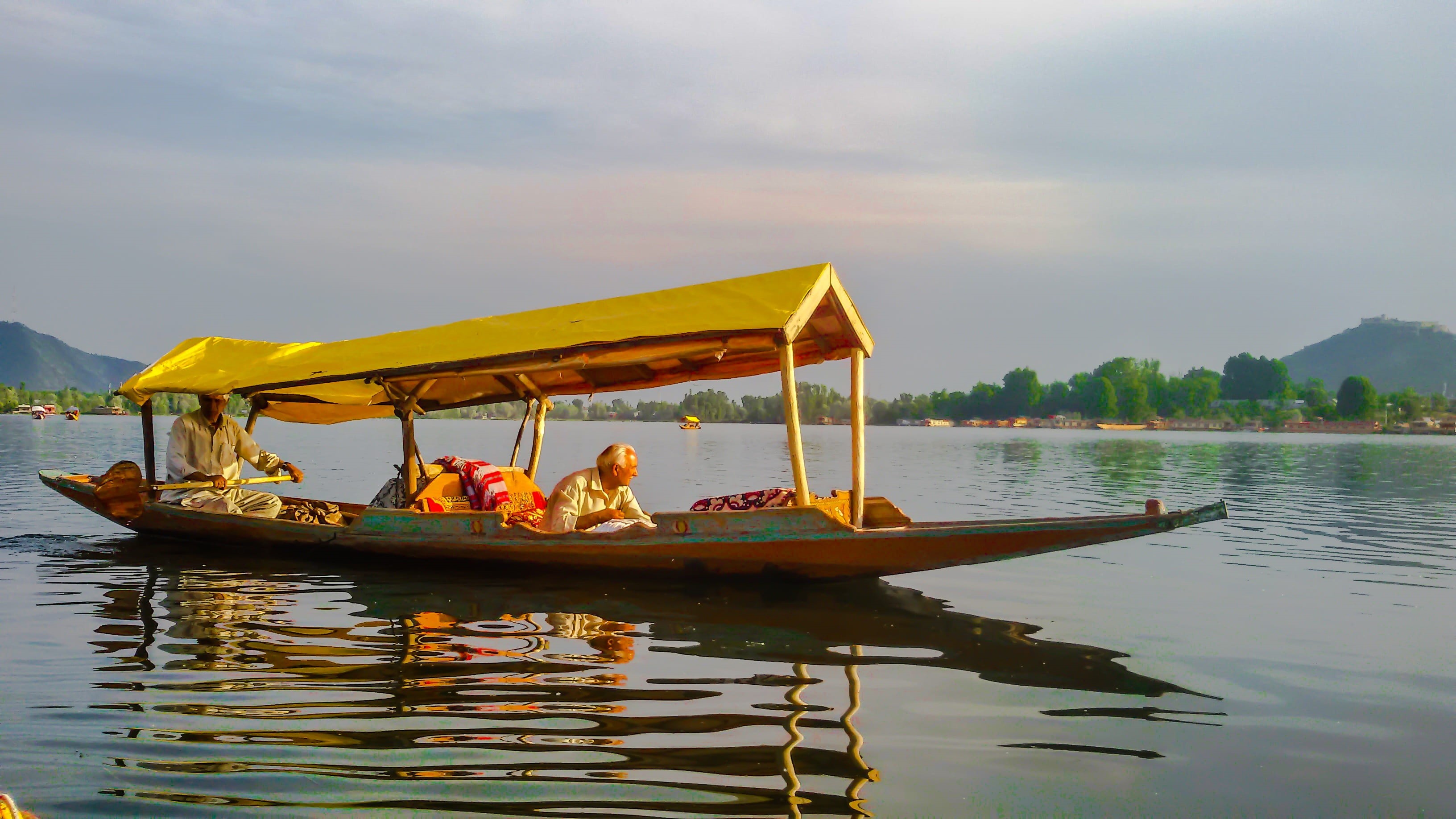 adult, outdoor, natural, reflection, india, beauty in nature, leisure activity, mountain, boat, srinagar, nautical vessel, scenery, people, transportation, HD Wallpaper