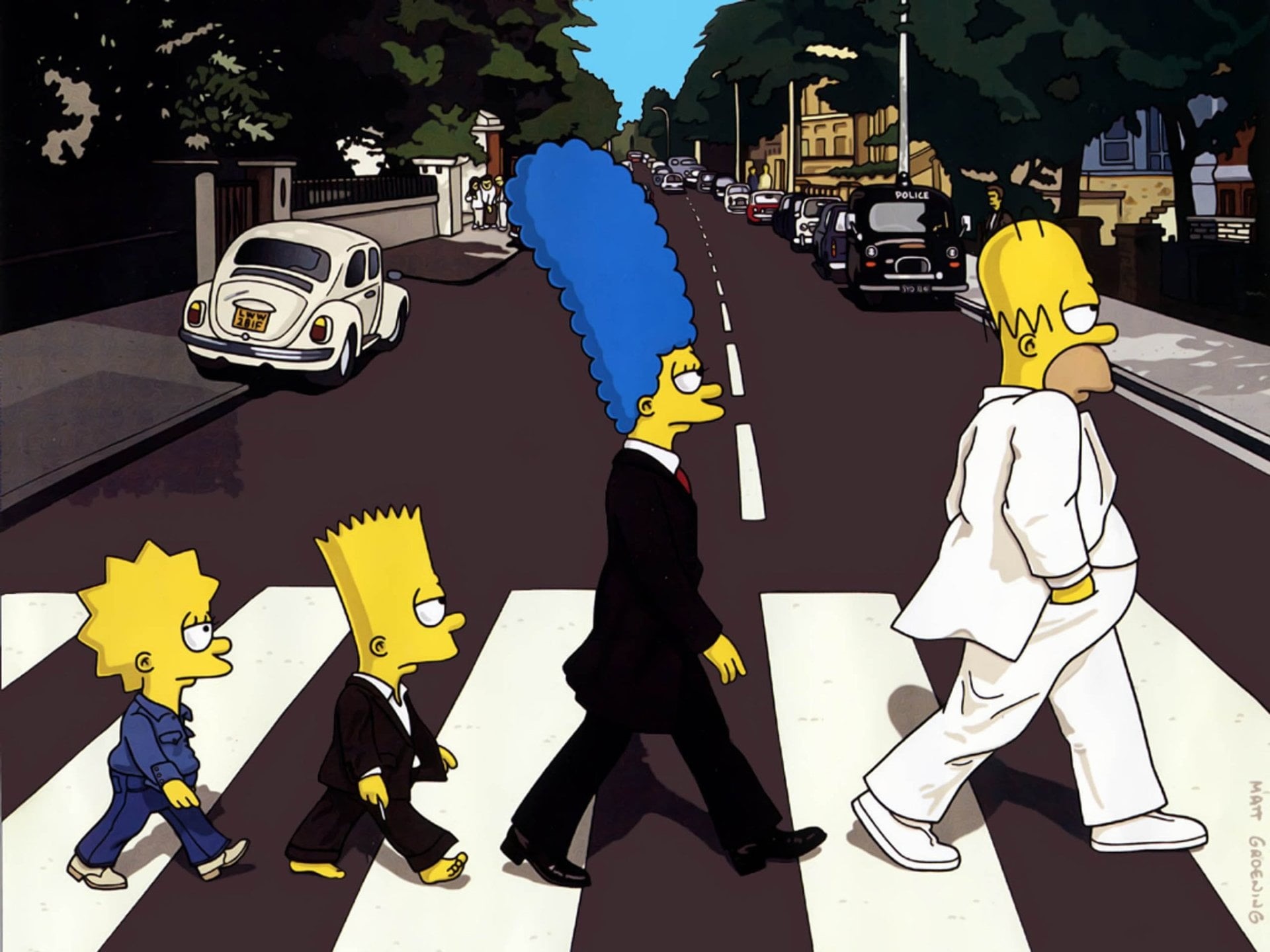 Lisa Simpson, illustration, men, Marge Simpson, road, two people, lifestyles, Bart Simpson, architecture, digital, urban Scene, street, transportation, HD Wallpaper