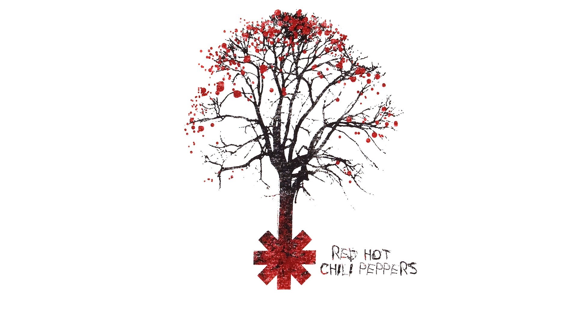 red, trees, Red Hot Chili Peppers, simple background, music, 1080P, white, artwork, HD Wallpaper