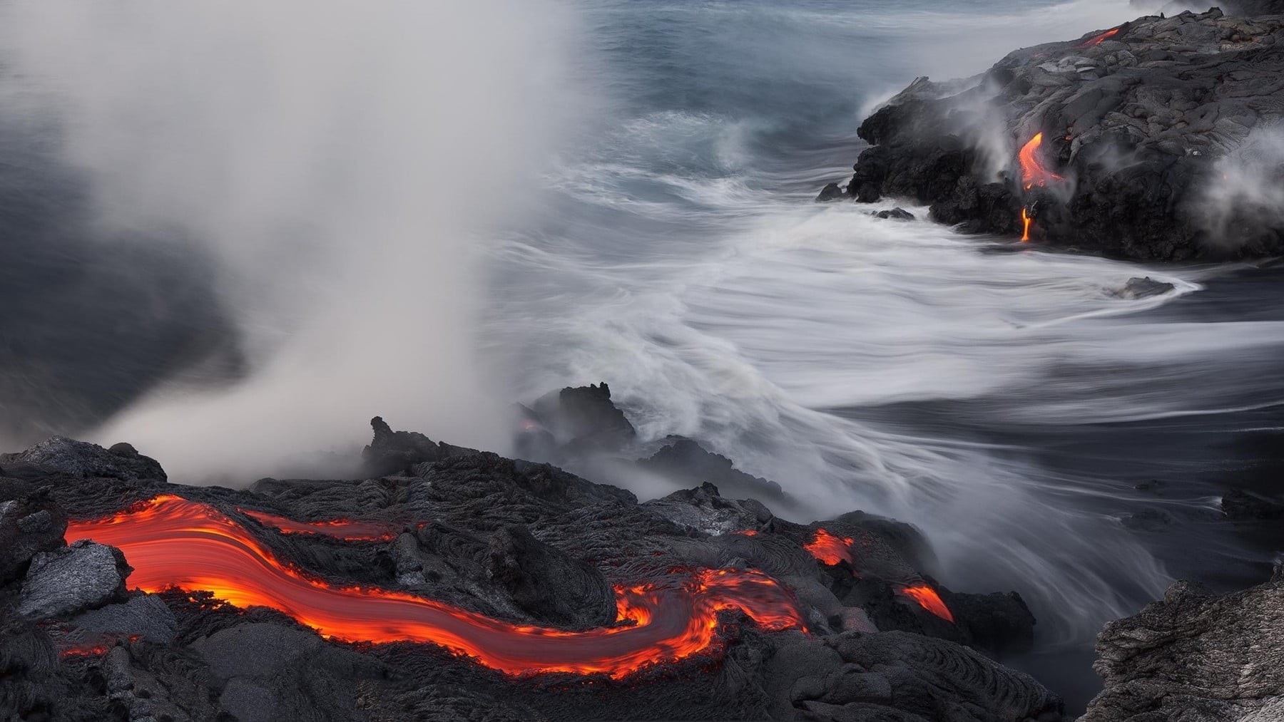 water, erupting, geology, heat - temperature, land, power in nature, flowing, mountain, rock - object, motion, outdoors, coast, rock, 720P, HD Wallpaper
