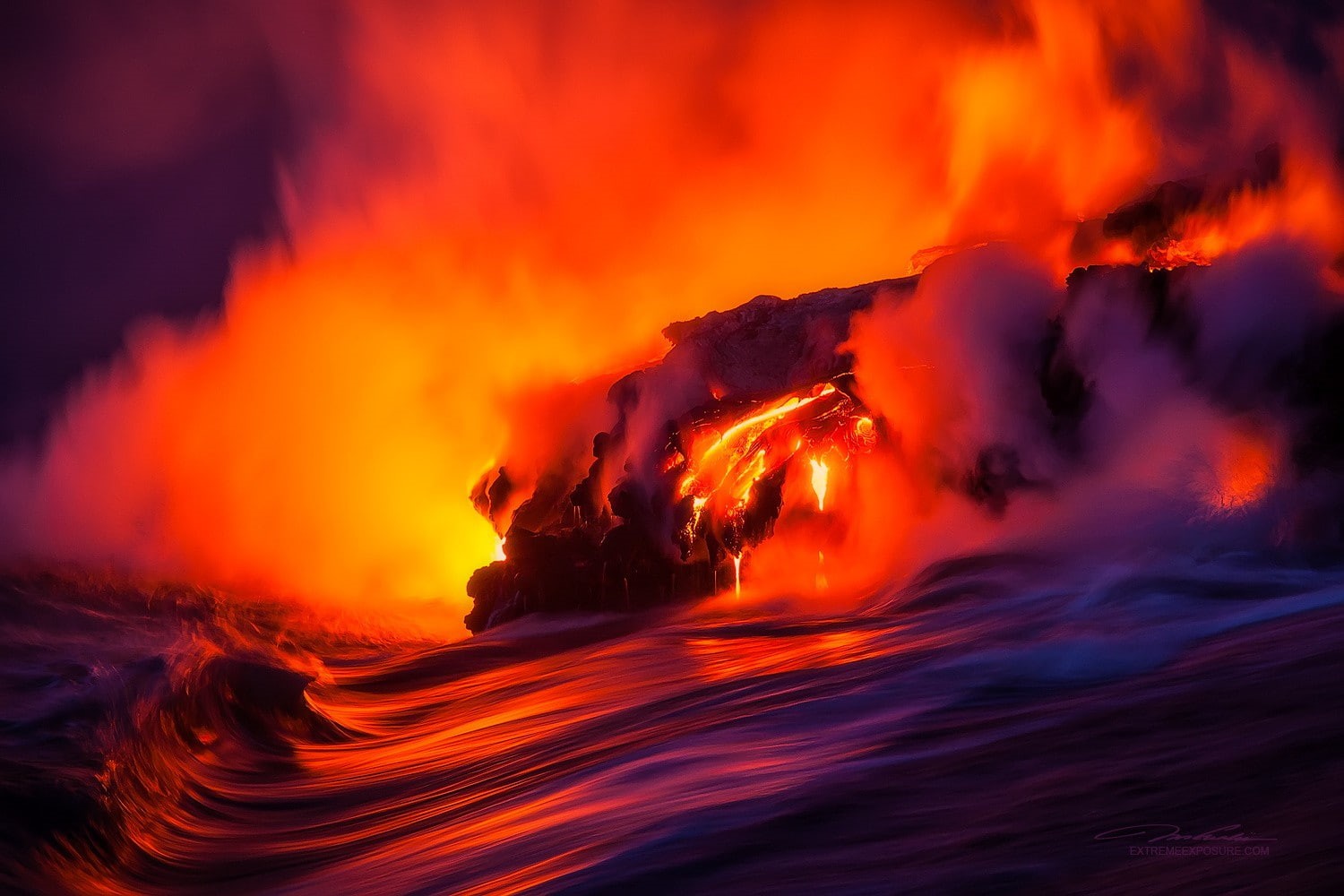 Hawaii, smoke, water, power in nature, volcano, no people, mountain, active volcano, land, orange color, nature, motion, colorful, 720P, flowing, erupting, HD Wallpaper
