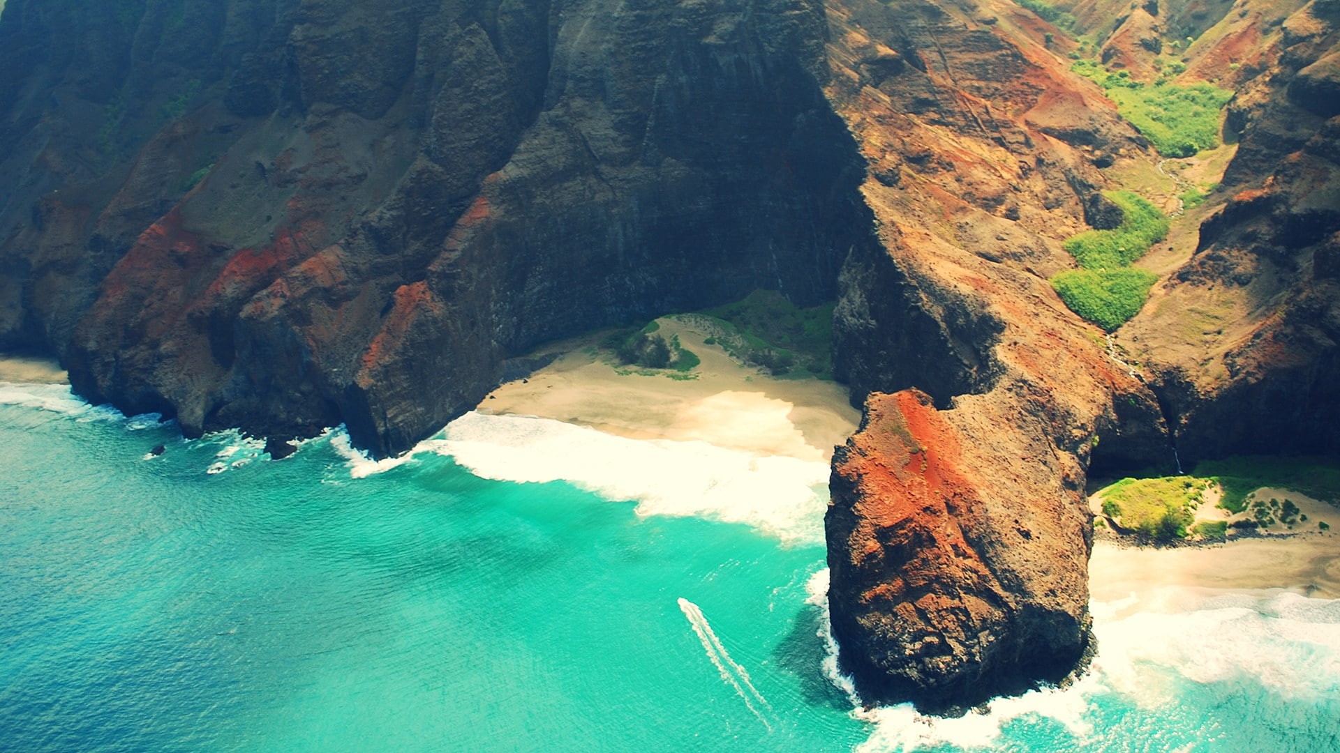 kauai, coast, cliff, beaches, hawaii, summer, rocks, hd, 1080P, natural, landscapes, HD Wallpaper