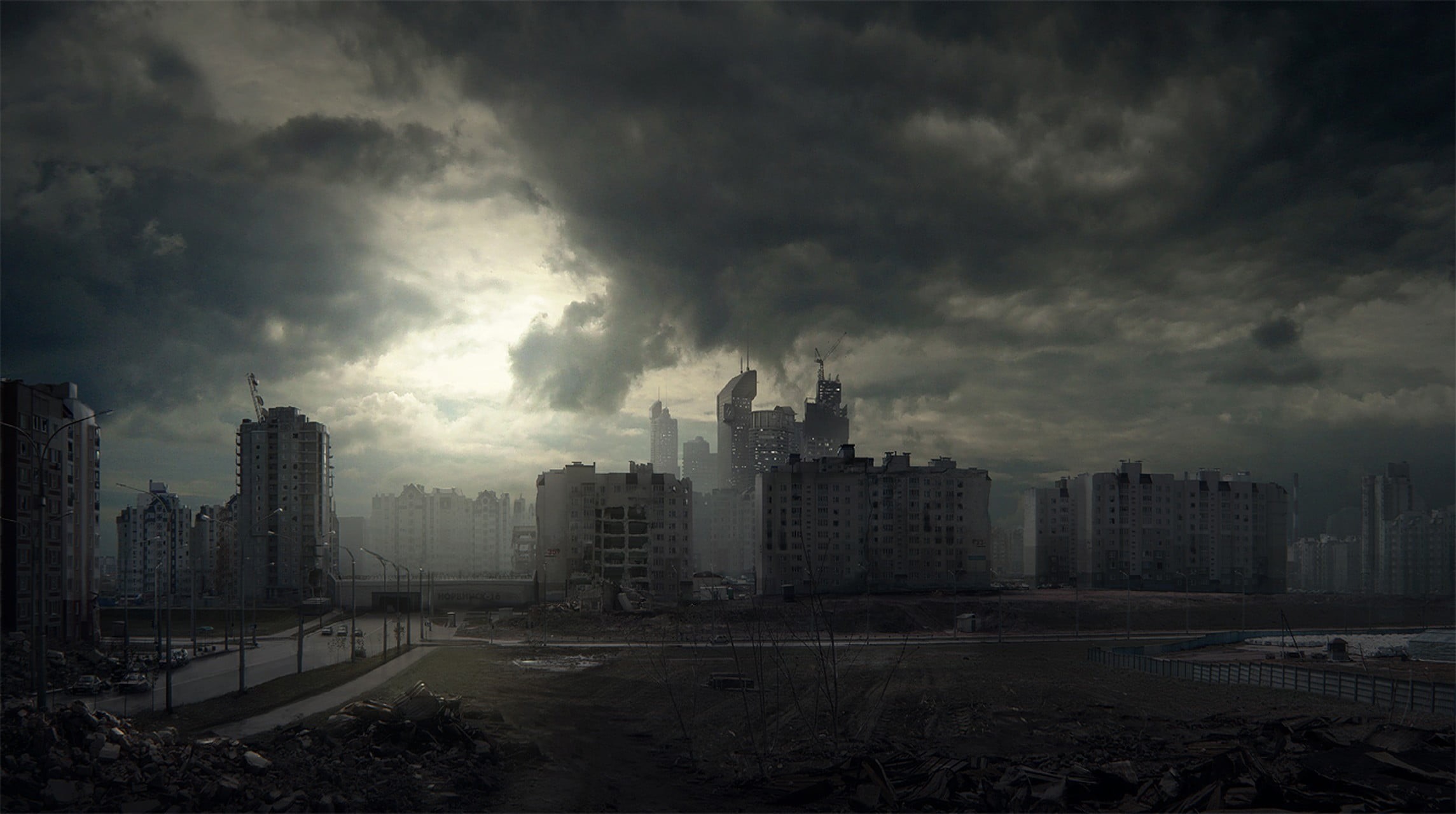 landscape, storm, rain, city, overcast, buildings, outdoors, built structure, sky, ominous, power in nature, nature, city life, residential district, concrete, HD Wallpaper