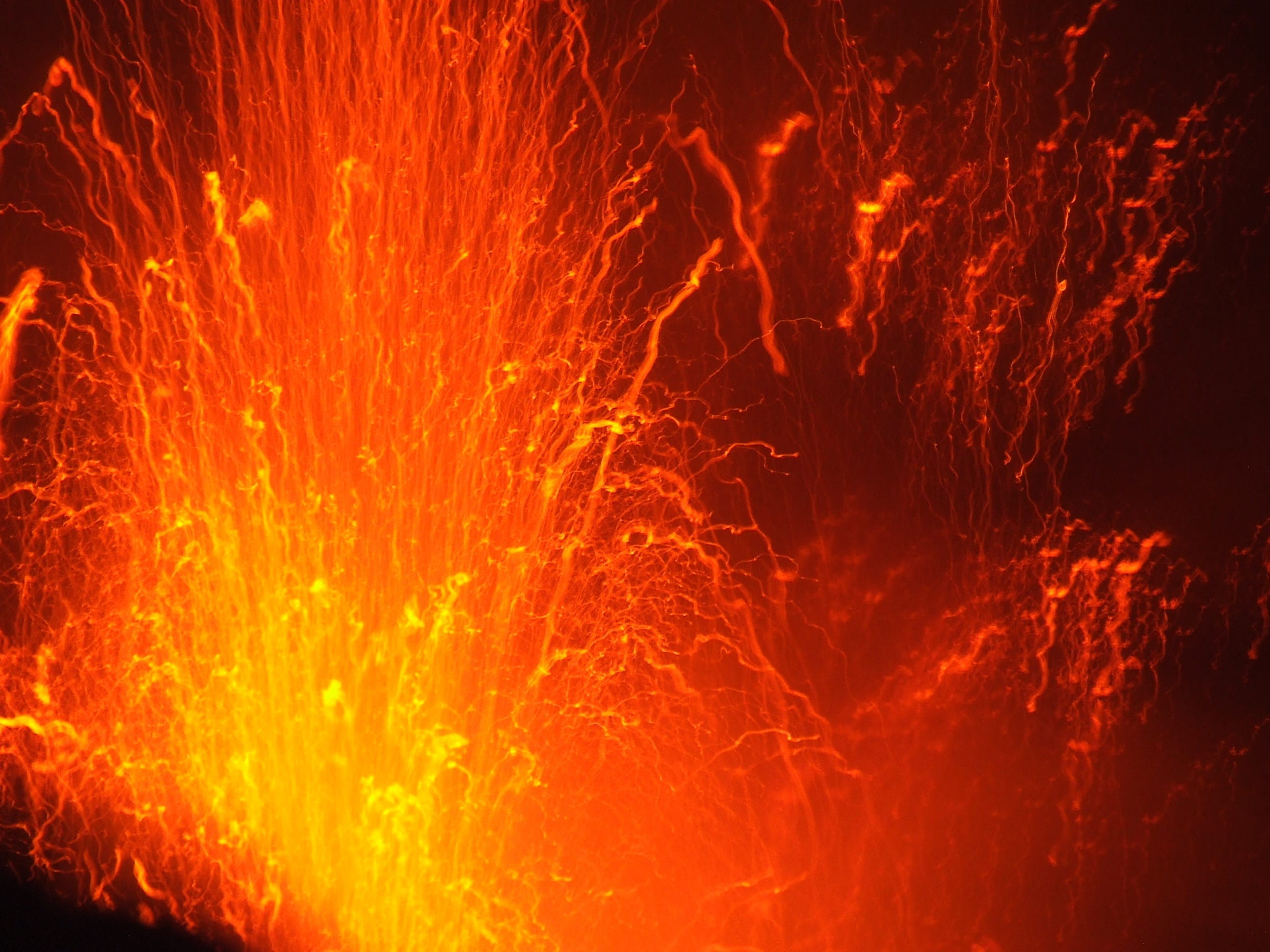 exploding, sparks, glowing, power in nature, italy, night, 2K, natural, volcano, fire - natural phenomenon, crater, island, danger, active, communication, HD Wallpaper
