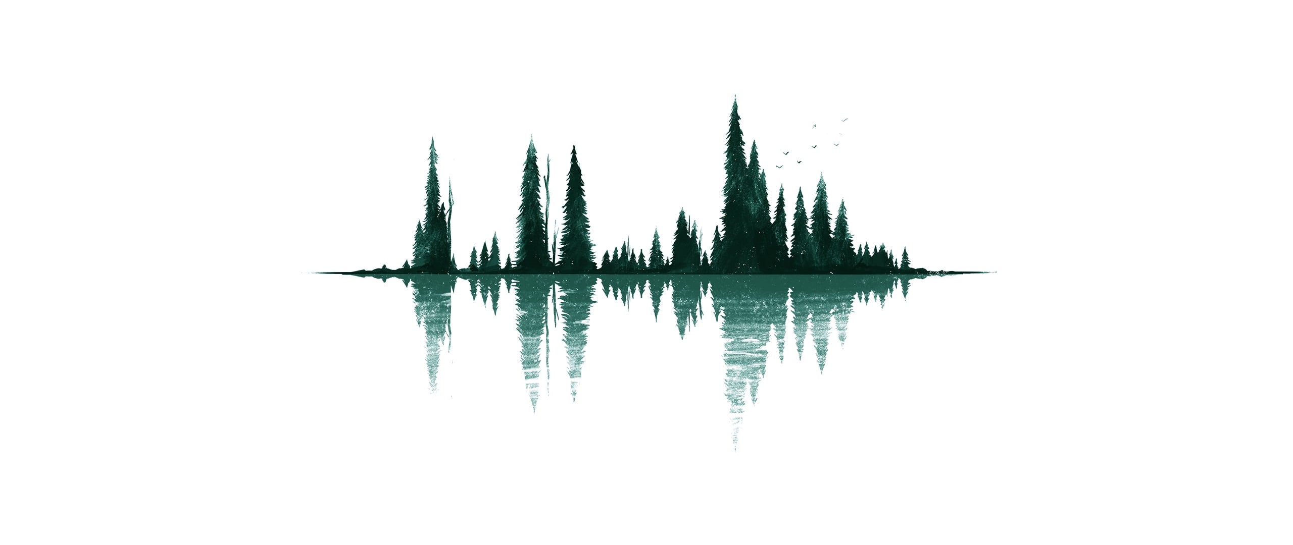 symmetry, nature, tree, 2K, water, outdoors, sky, beauty in nature, plant, no people, waterfront, clear sky, ultra-wide, reflection, idyllic, body, artwork, HD Wallpaper