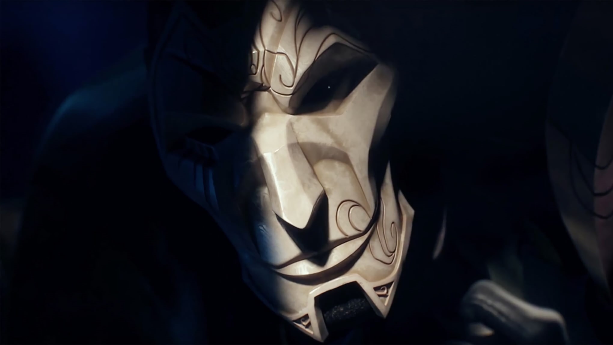 black background, human representation, no people, The Virtuoso, art and craft, League of Legends, male likeness, mystery, Jhin, representation, man made object, HD Wallpaper