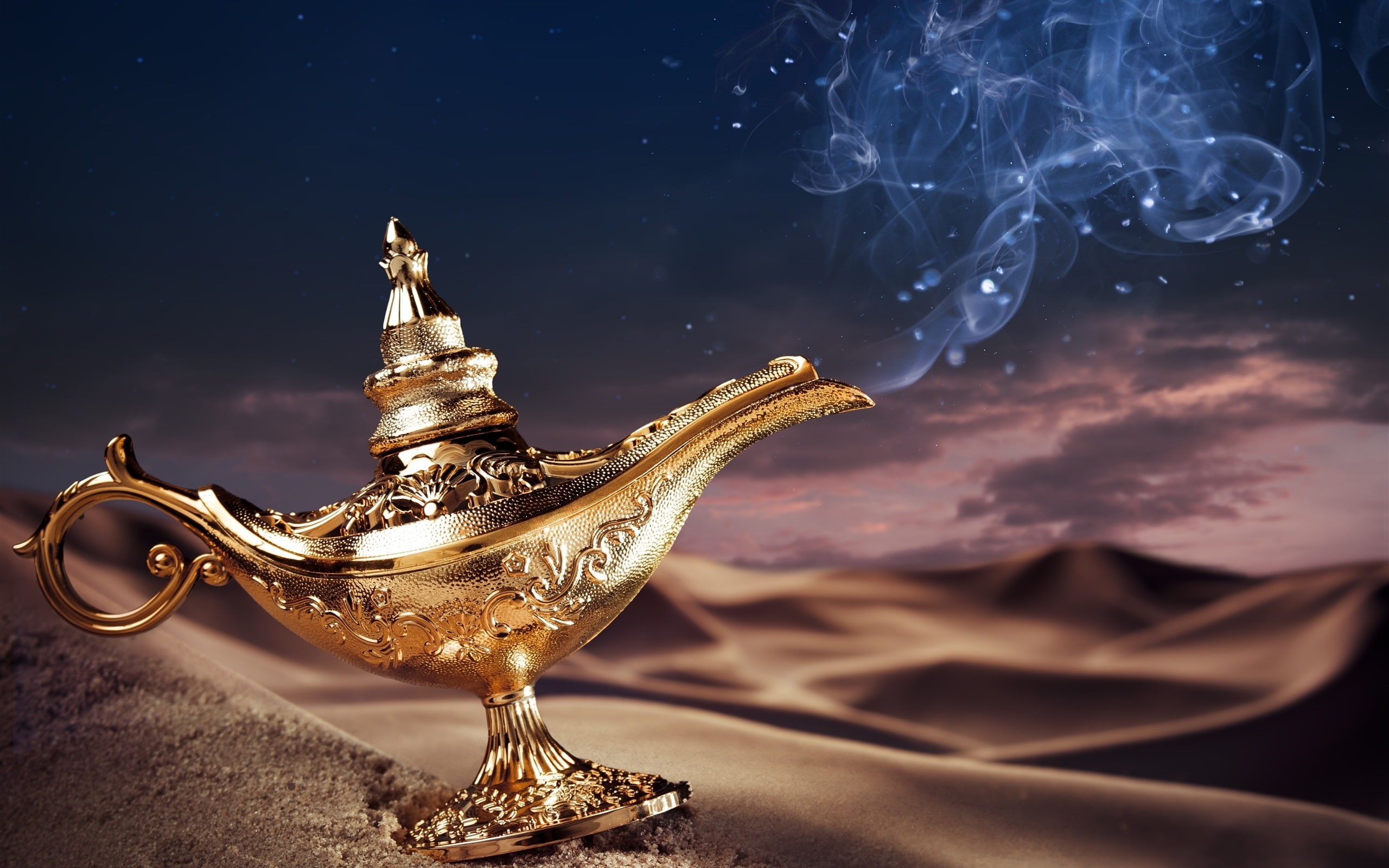 Lamp, Magic, Aladdin, Golden, s, Desert, 2K, HD Wallpaper