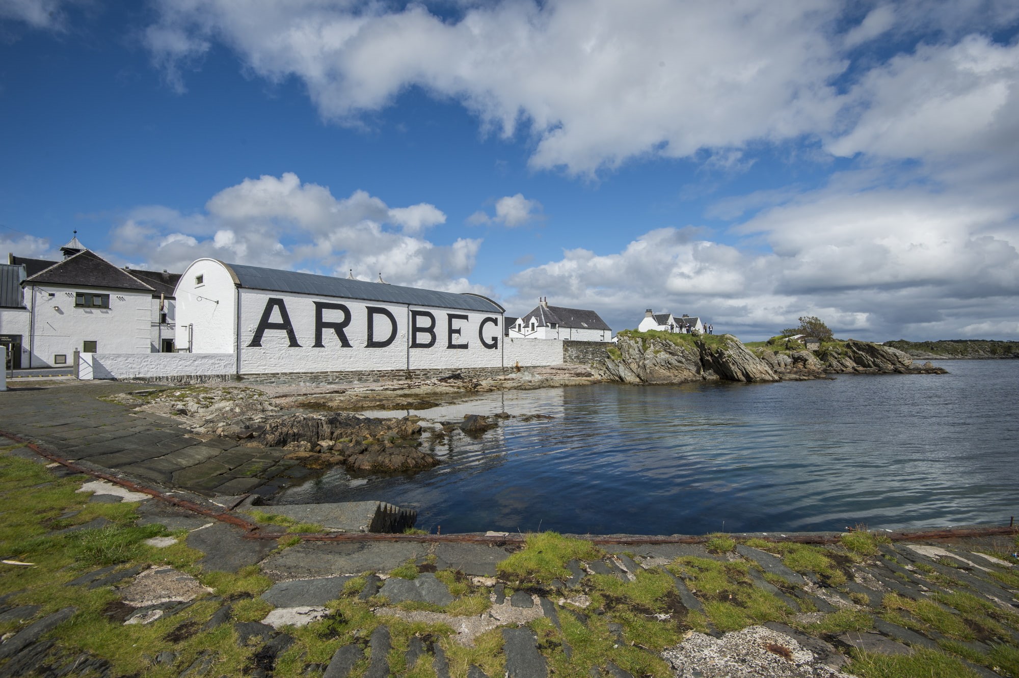 built structure, nature, cloud - sky, 1080P, island, beauty in nature, western script, Ardbeg, sea, text, landscape, sky, Scotland, architecture, stones, HD Wallpaper