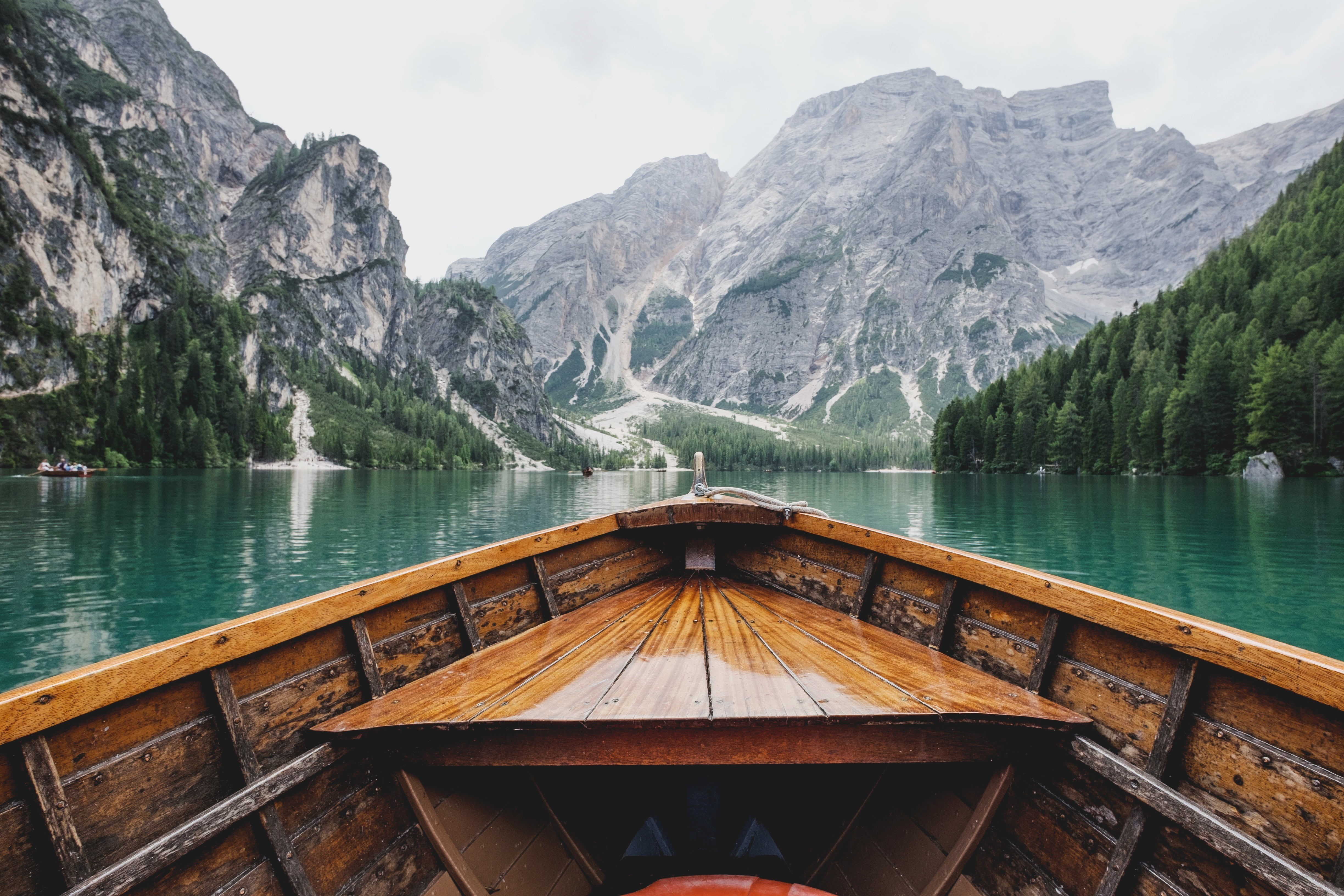 transportation, lake, snow, wood - material, wooden, idyllic, no people, nature, non-urban scene, sky, beauty in nature, 4K, tranquility, canoe, mountains, HD Wallpaper