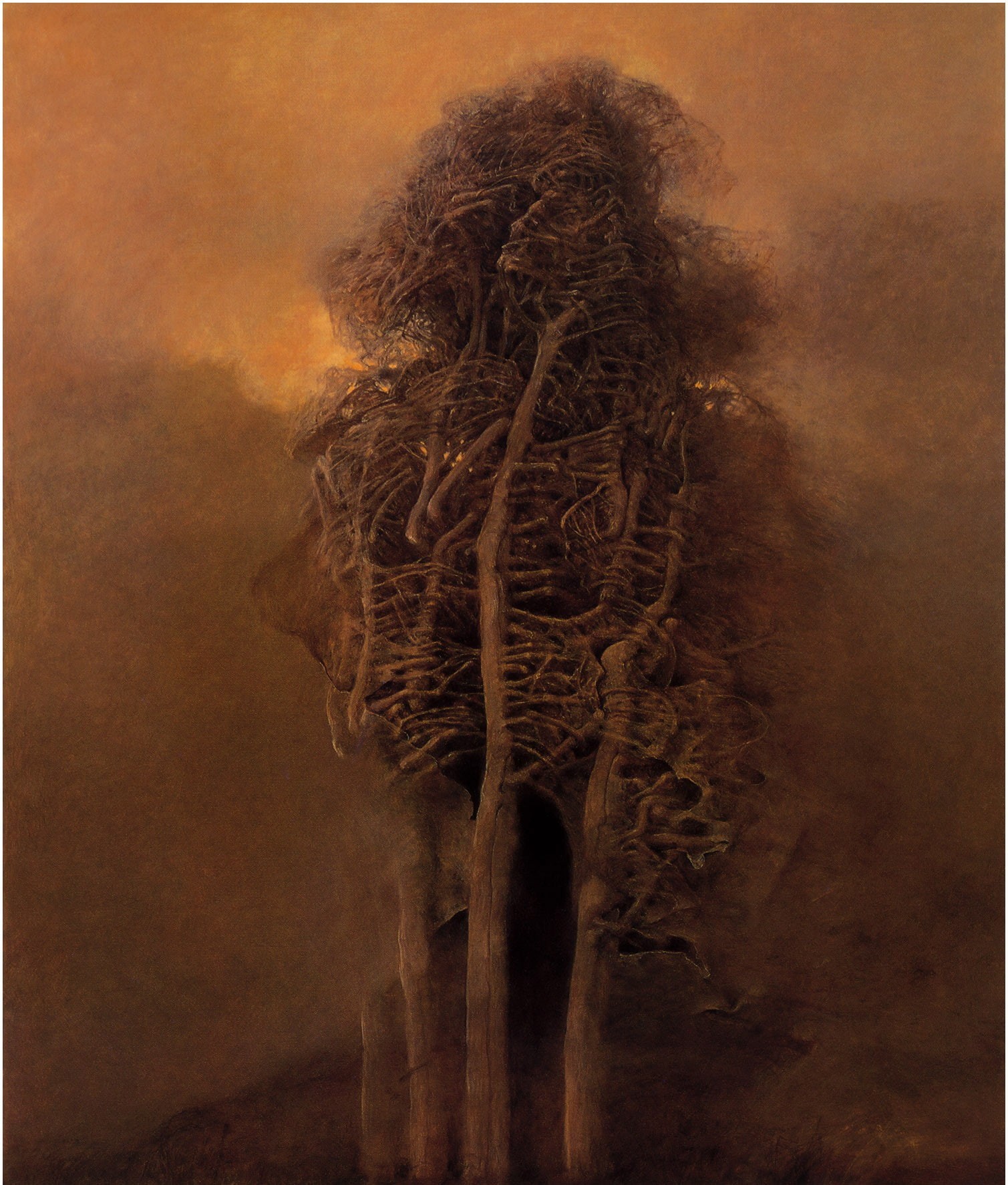 skeletons, artwork, zdzis, zdzisław beksiński, dark, 720P, aw, ski, beksi, tree, Phone HD Wallpaper