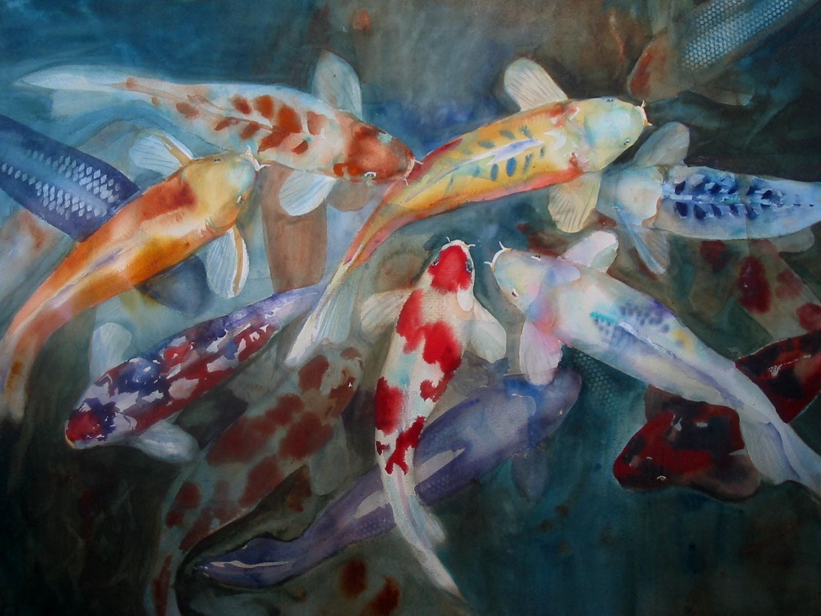 hd, 720P, digital/artwork, koi, painting, fish, HD Wallpaper