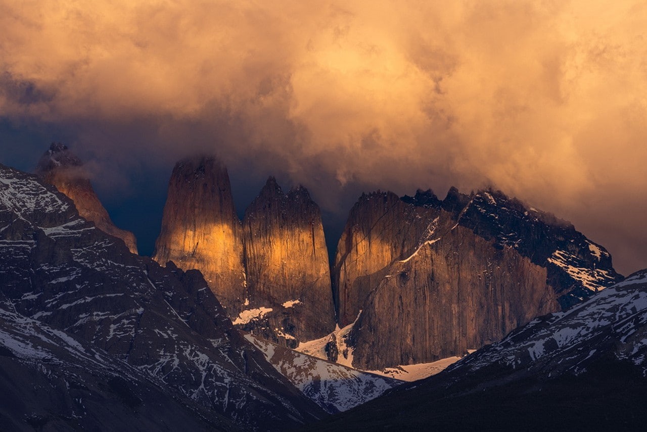 beauty in nature, land, rock - object, summit, mountains, snow, Torres del Paine, snowy peak, rock, winter, sky, travel destinations, clouds, mountain, HD Wallpaper