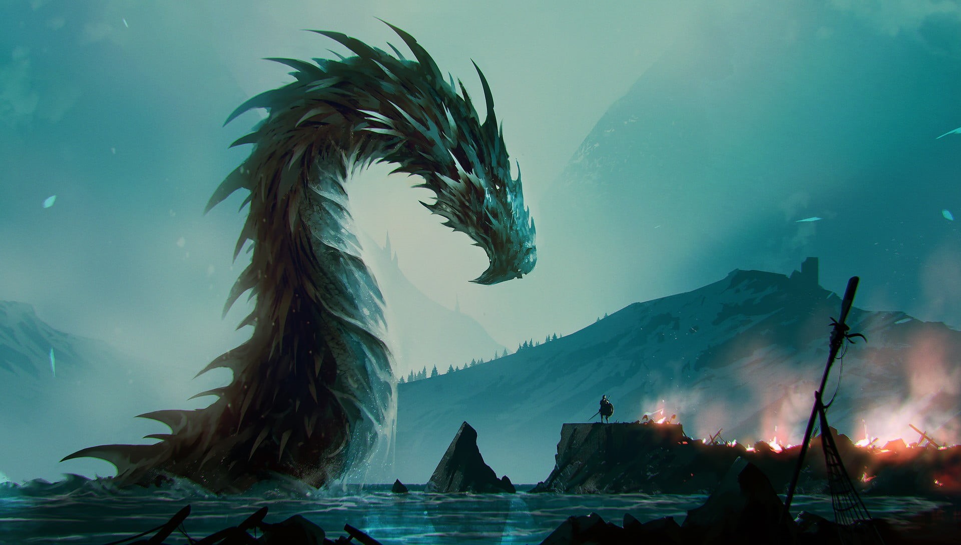 outdoors, marine, fantasy art, animal themes, vertebrate, illustration, dragon, no people, scenics - nature, water, sea, fish, beauty in nature, animal, HD Wallpaper