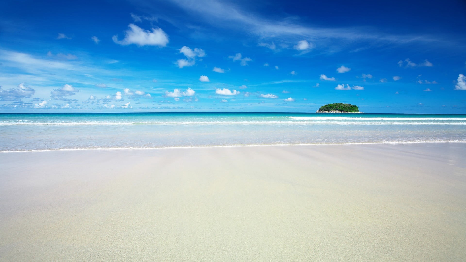 clouds, seashore, beach, tropical climate, tropical, tranquil scene, land, tranquility, water, turquoise colored, sand, blue, island, 1080P, nature, day, HD Wallpaper