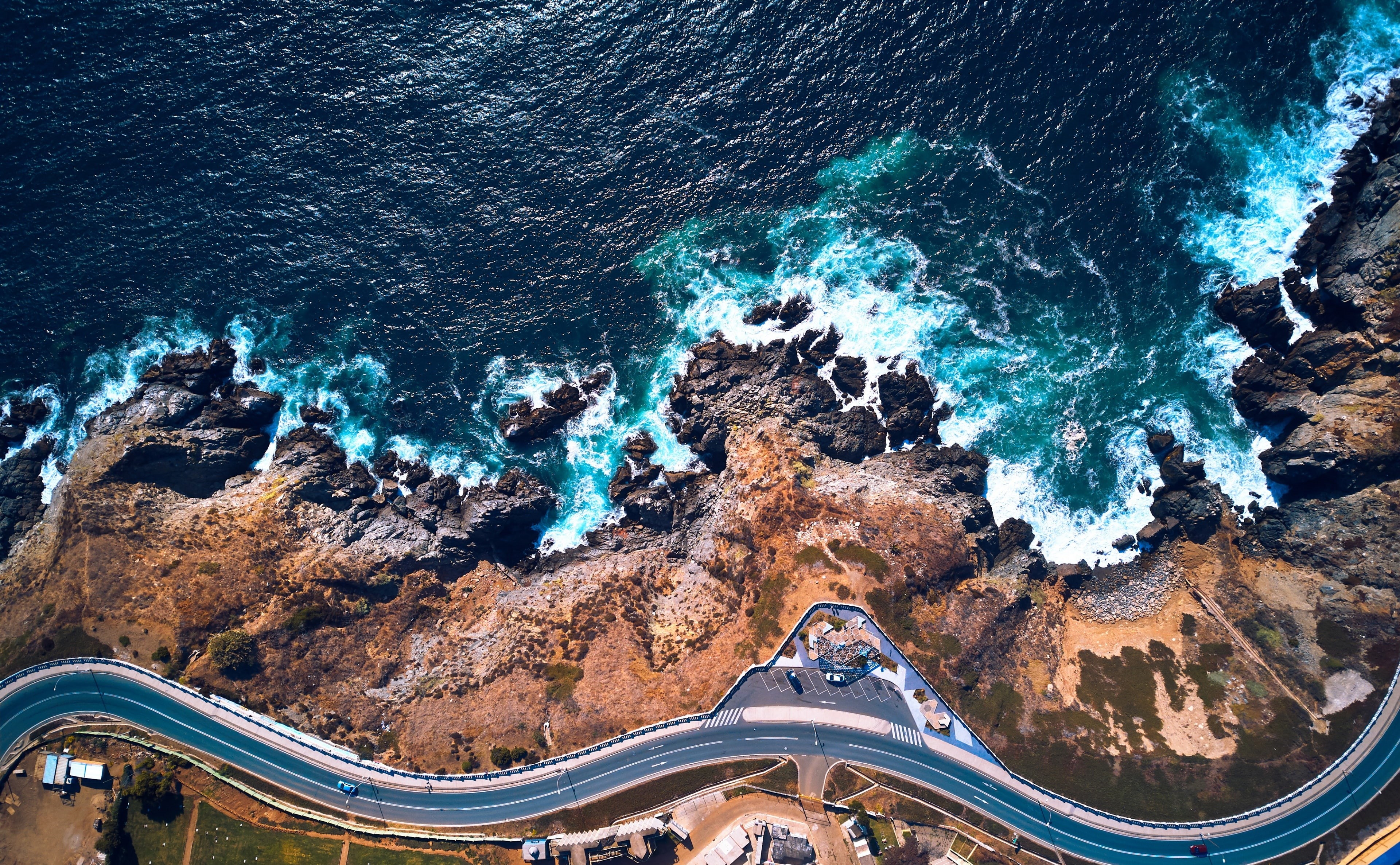 DronePhotography, View, rock - object, playa, beauty in nature, day, travel, Waves, Ancha, Ocean, water, solid, sea, Pacific, Rocks, Chile, blue, HD Wallpaper