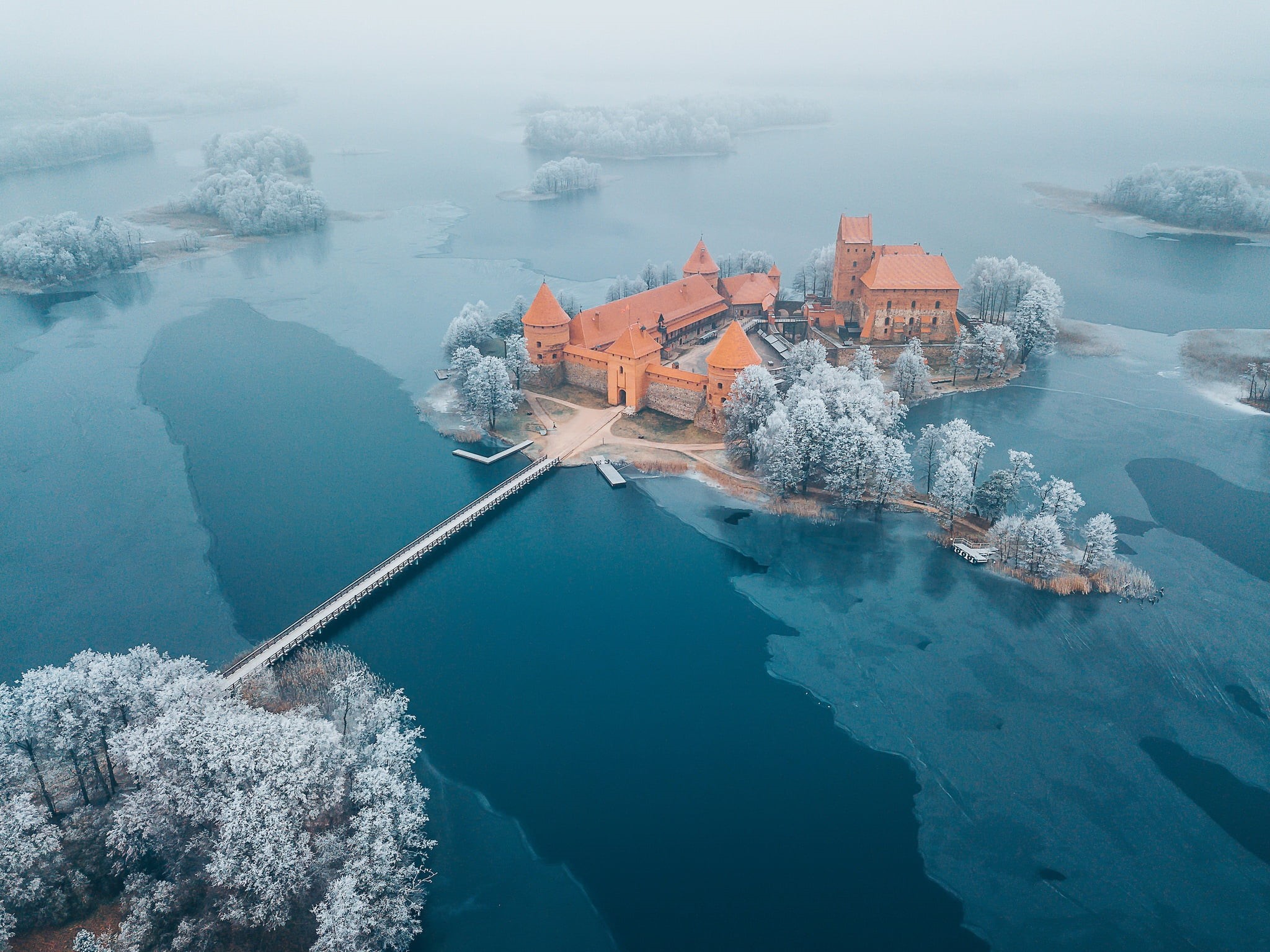 tree, cold temperature, winter, brown, fog, tranquil scene, beauty in nature, nature, land, water, high angle view, aerial view, no people, mist, scenics - nature, HD Wallpaper