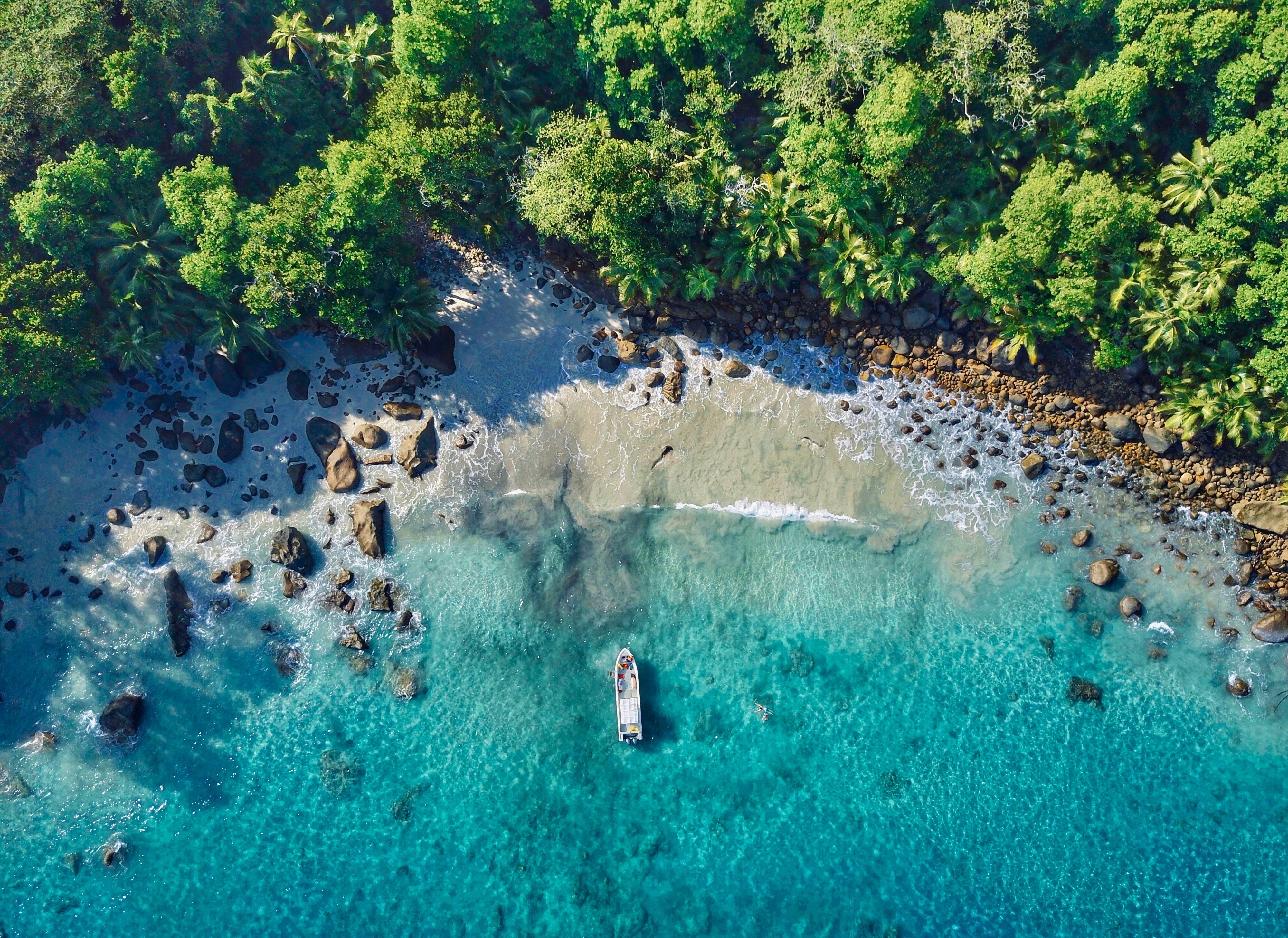 Beach, Silhouette Island, Aerial view, Seychelles, 4K, 4K, HD Wallpaper
