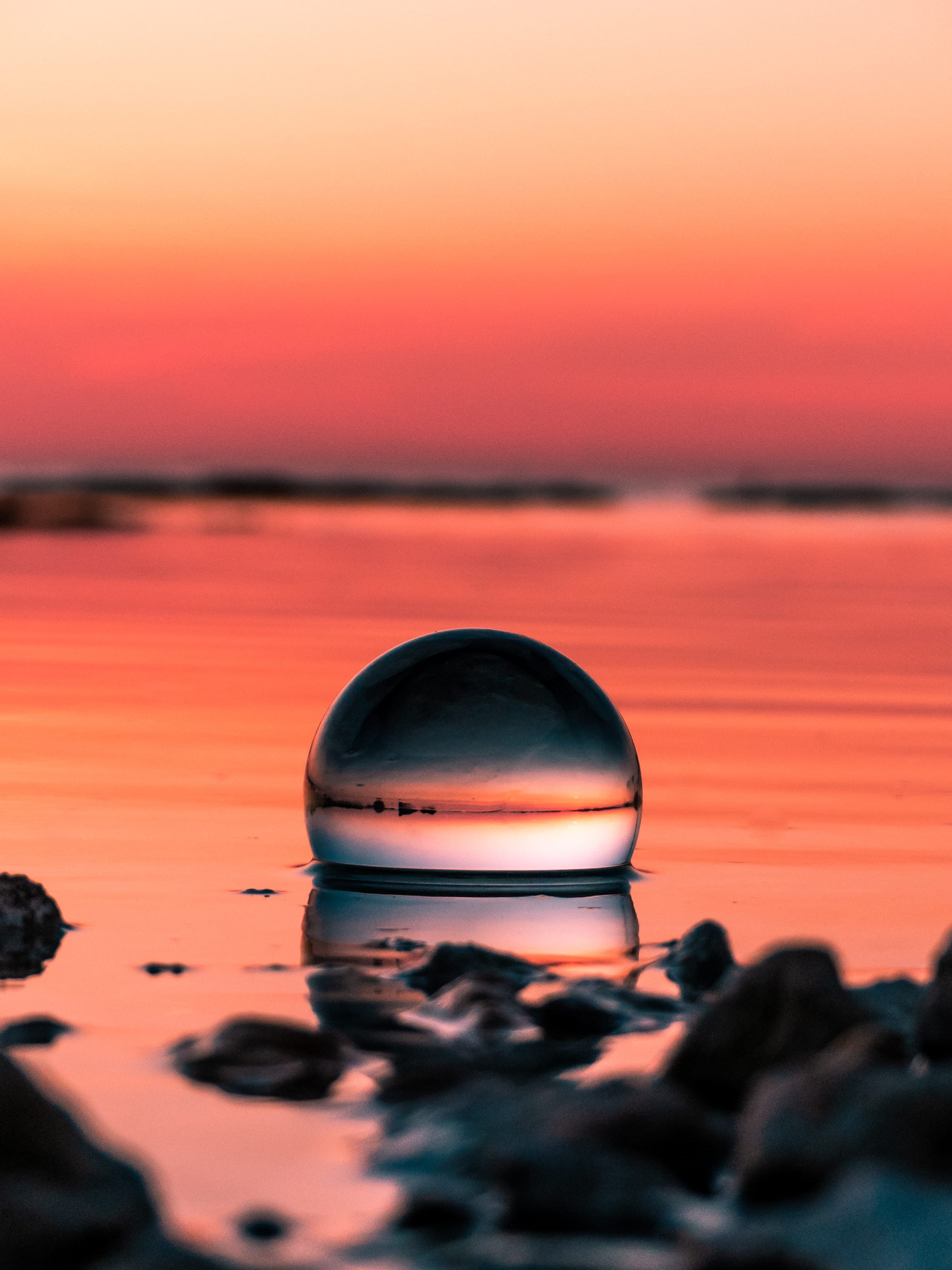 outdoors, sunset, 2K, sea, selective focus, dusk, close-up, cloud - sky, sunrise, beach, orange color, ocean, tranquility, scenics - nature, no people, Phone HD Wallpaper