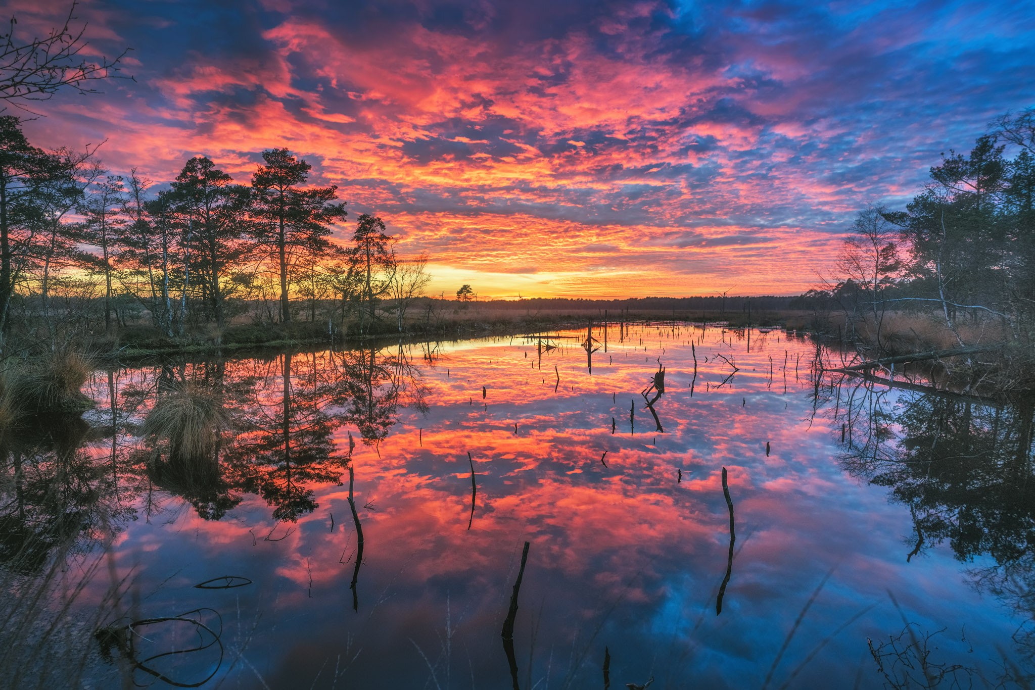1080P, clouds, sunlight, lake, landscape, reflection, nature, sunrise, sky, water, dawn, HD Wallpaper