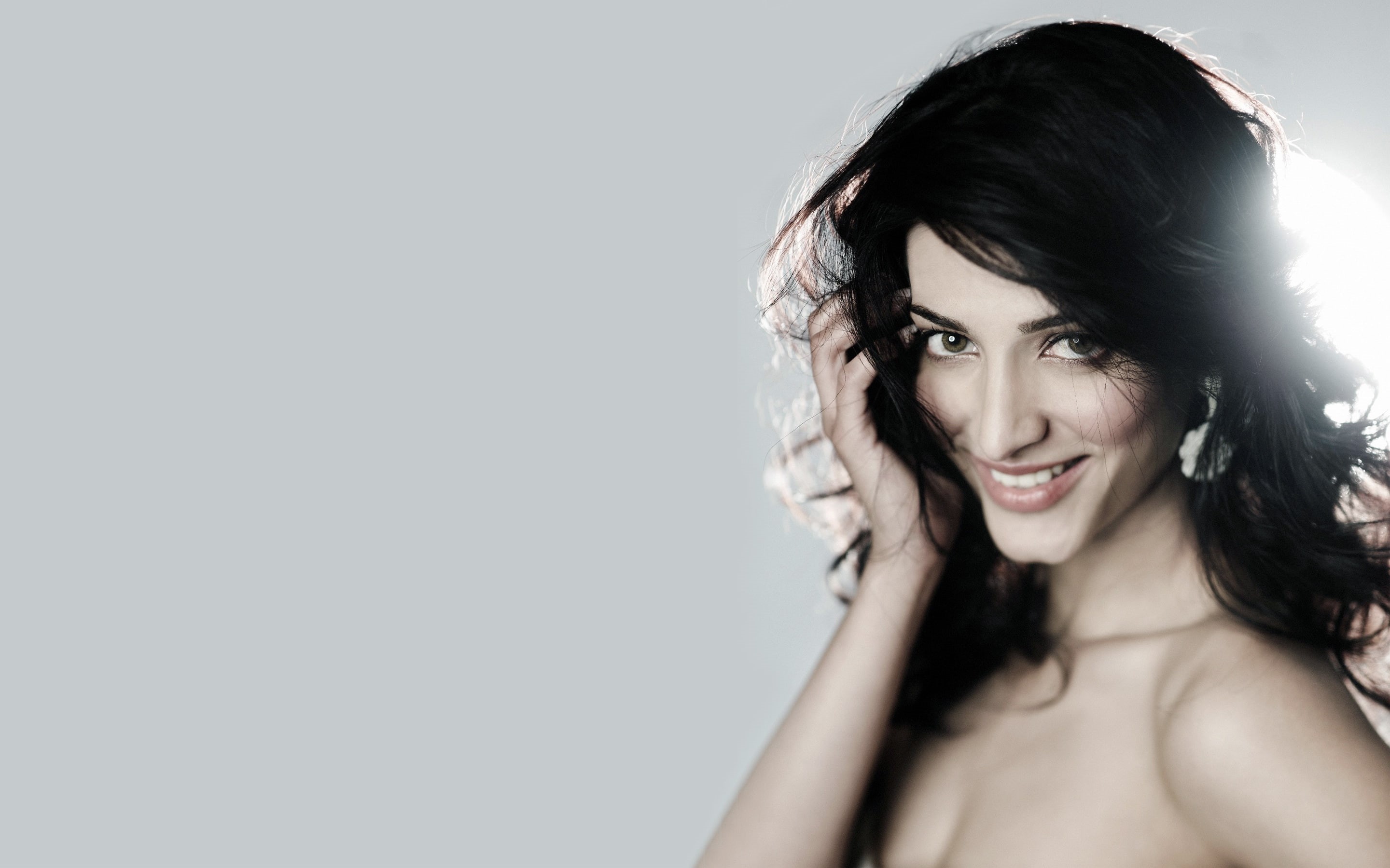 young adult, headshot, semi-dress, looking at camera, beauty, human hair, long hair, copy space, portrait, fashion, 2K, hair, cheerful, adult, beautiful people, HD Wallpaper