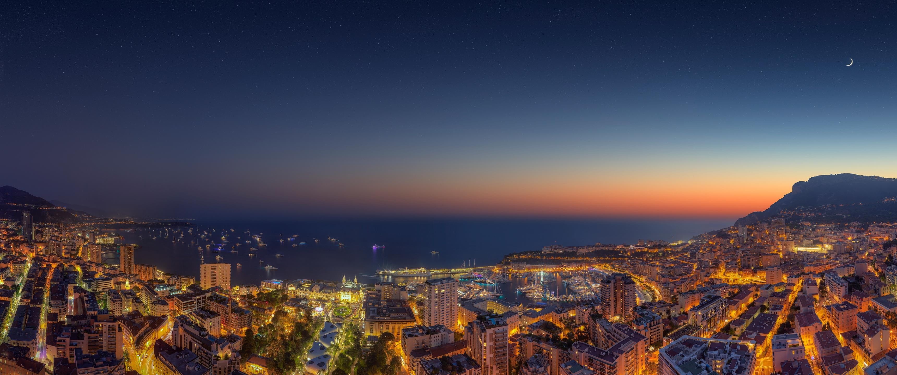 dusk, ship, 2K, sea, ultrawide, cityscape, HD Wallpaper
