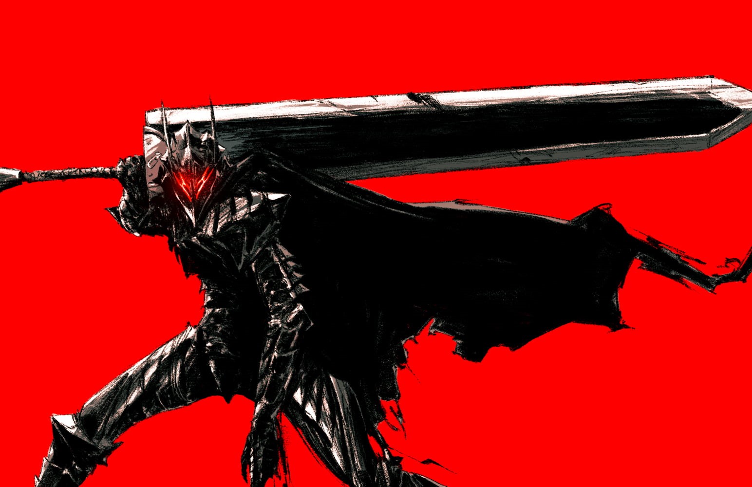 Berserk, 720P, Black Swordsman, Guts, Chun Lo, Armored, red background, HD Wallpaper