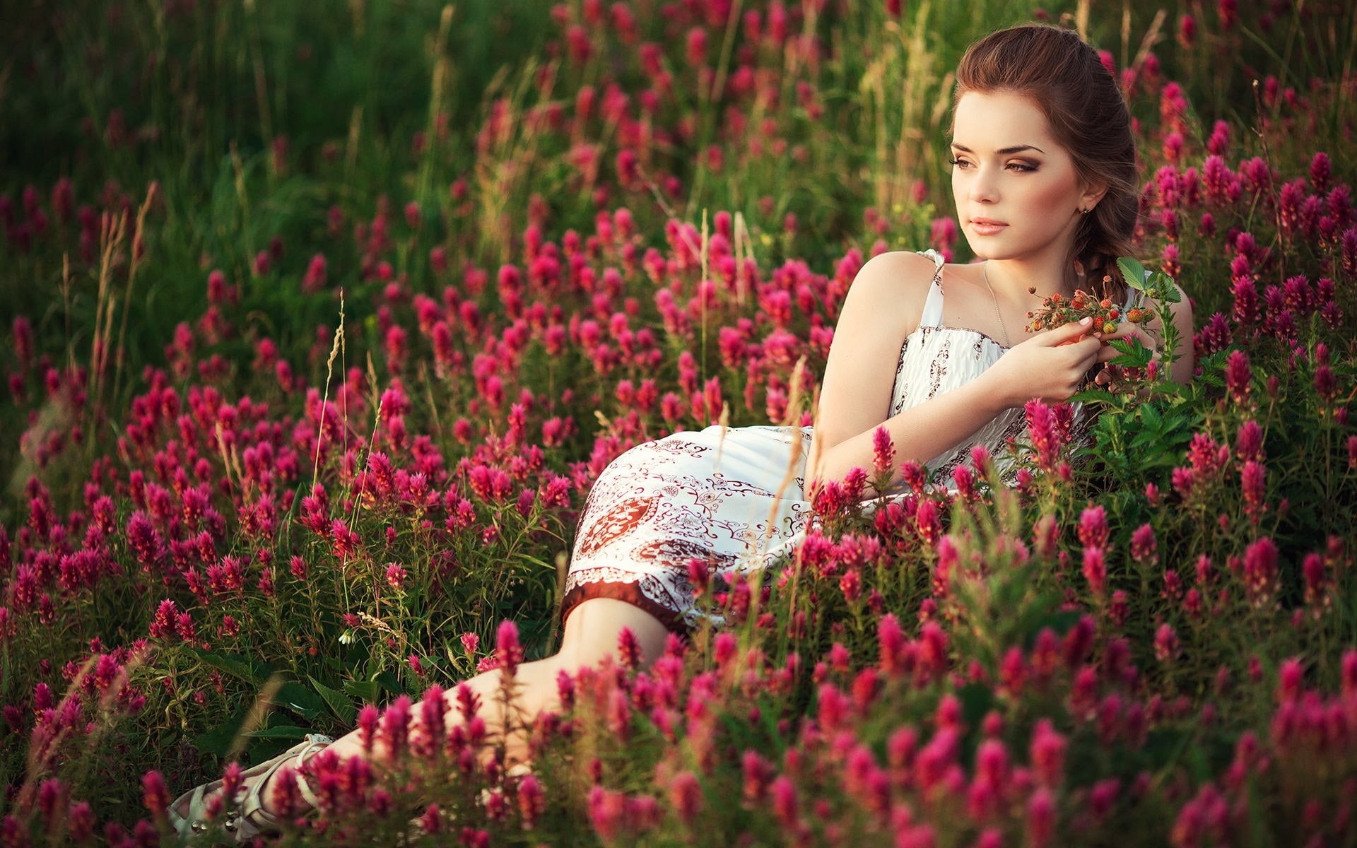 Summer, Girl, 1080P, Field, Beautiful, Flowers, HD Wallpaper