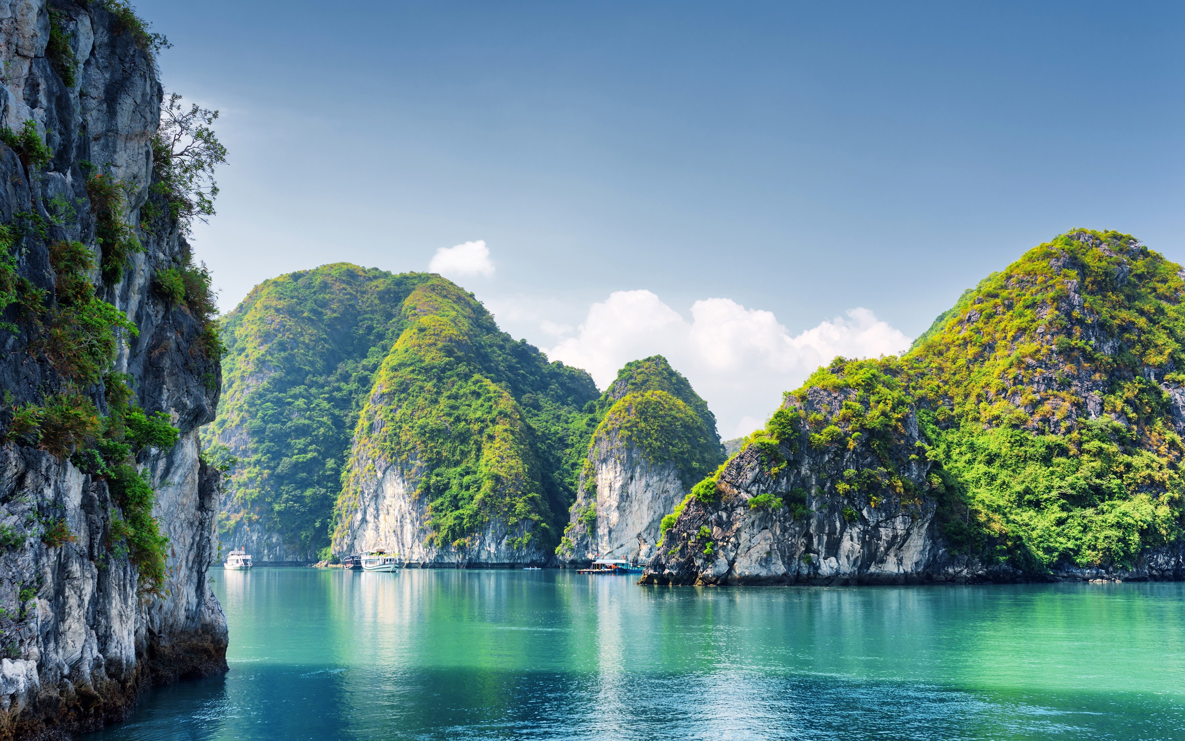 bay, tranquility, sea, beauty in nature, vietnam, scenics - nature, rock - object, plant, ultra, non-urban scene, tranquil scene, hd, ocean, mountain range, HD Wallpaper
