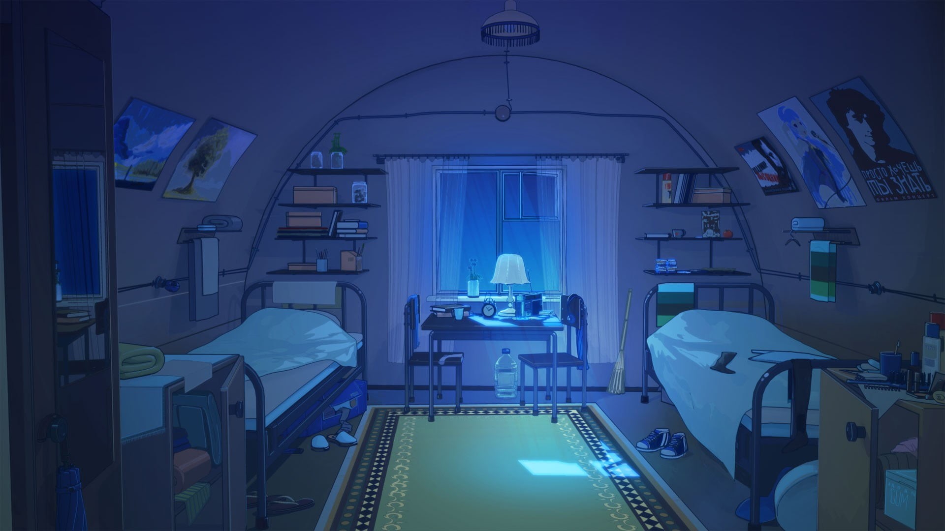 built structure, absence, computer, building, bed, lighting equipment, no people, glass - material, 1080P, bedroom, architecture, illuminated, hospital, HD Wallpaper