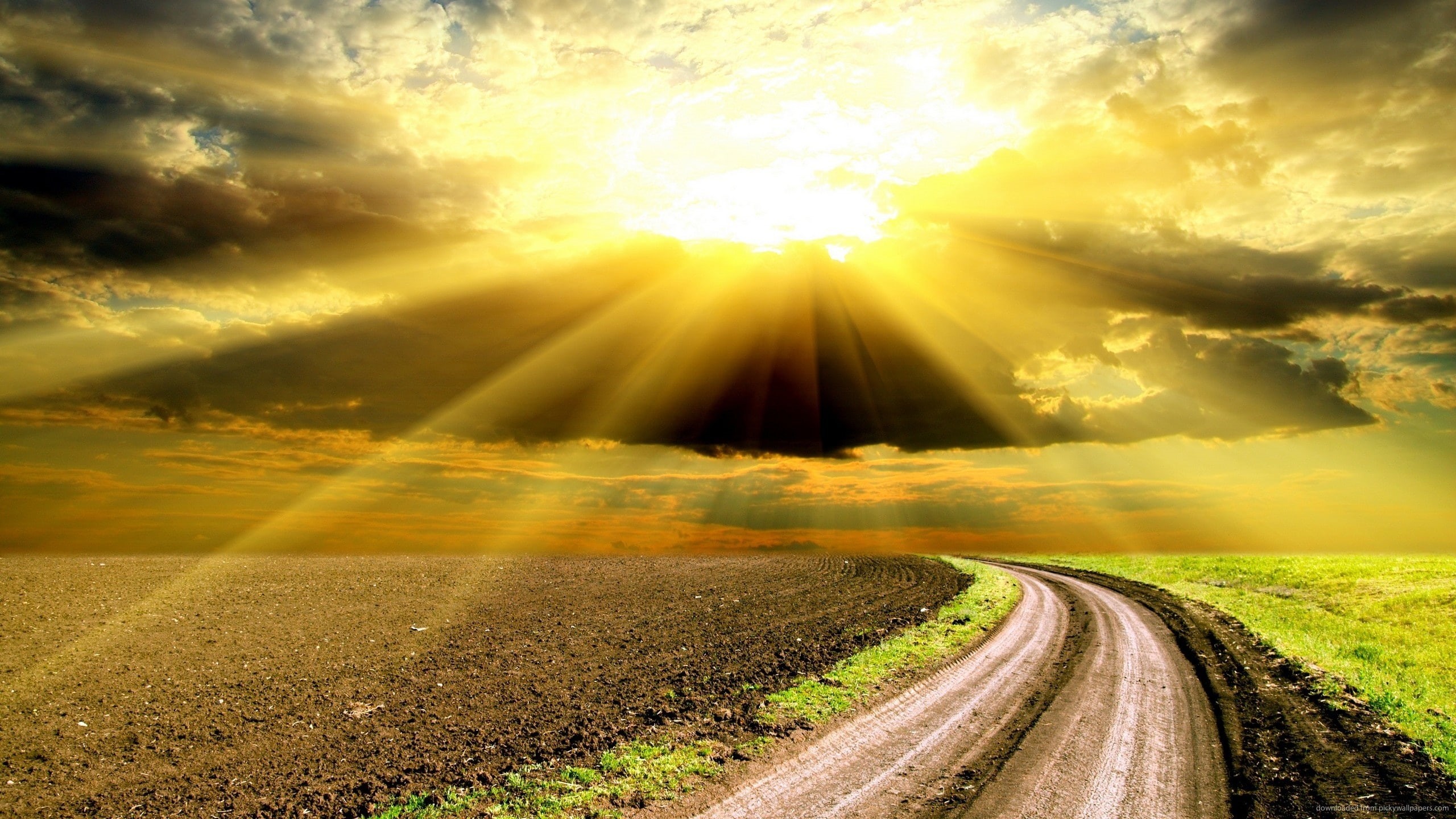 naturaleza, carretera, 2K, amanecer, sol, nubes, HD Wallpaper