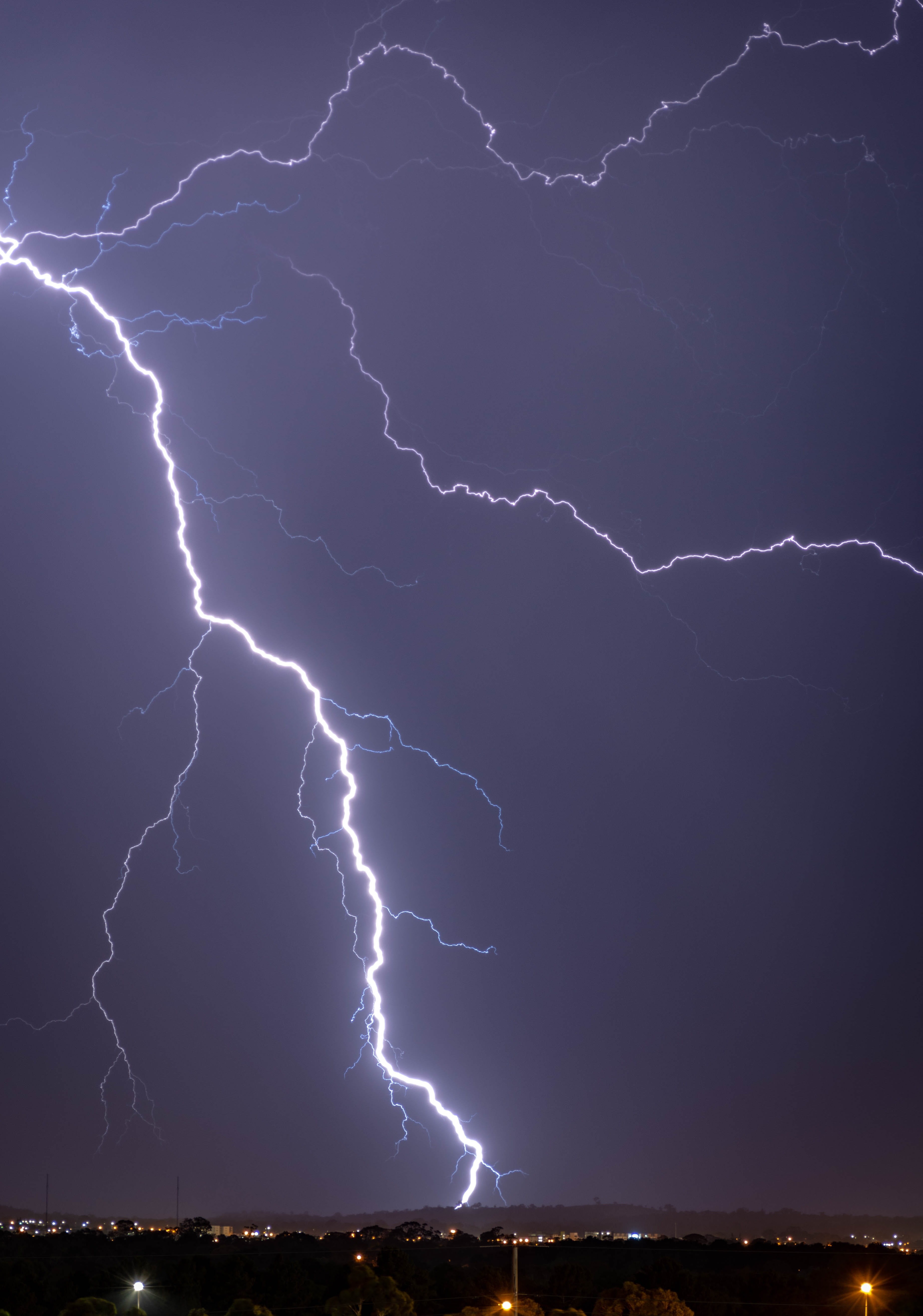 outdoors, power, thunder, weather, dramatic, dramatic sky, no people, thunderstorm, power in nature, forked lightning, thunderbolt, night, 5K, extreme weather, Phone HD Wallpaper