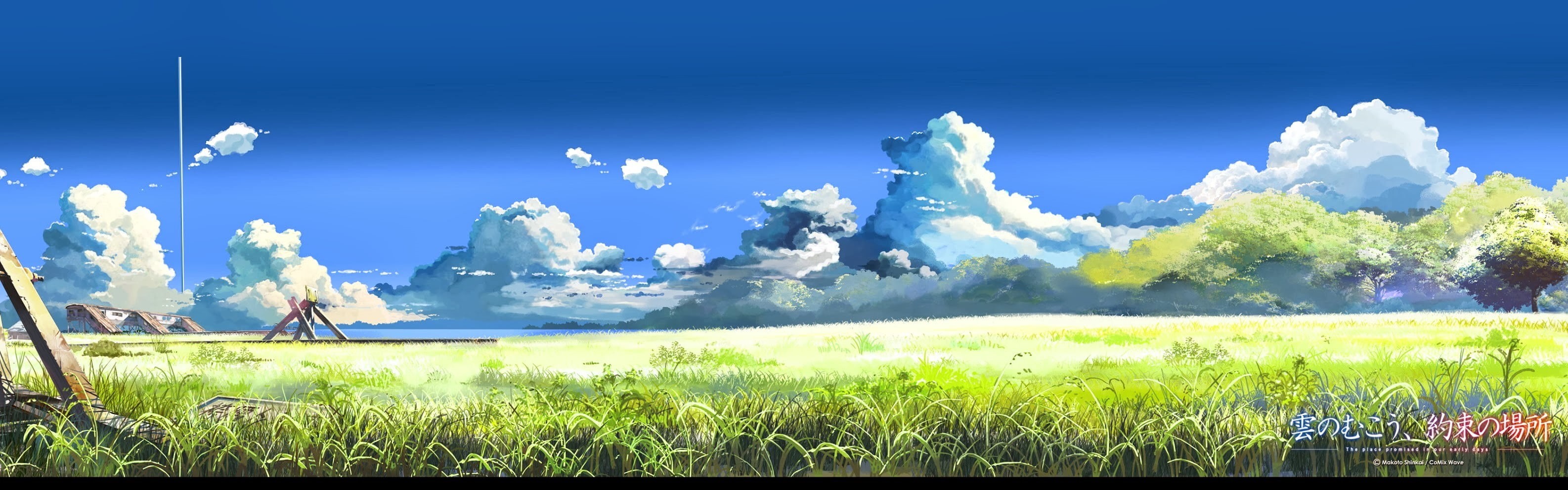 scenics - nature, land, landscape, clouds, no people, anime, 5 Centimeters Per Second, outdoors, tranquility, green color, 2K, sunlight, plain, cloud - sky, HD Wallpaper