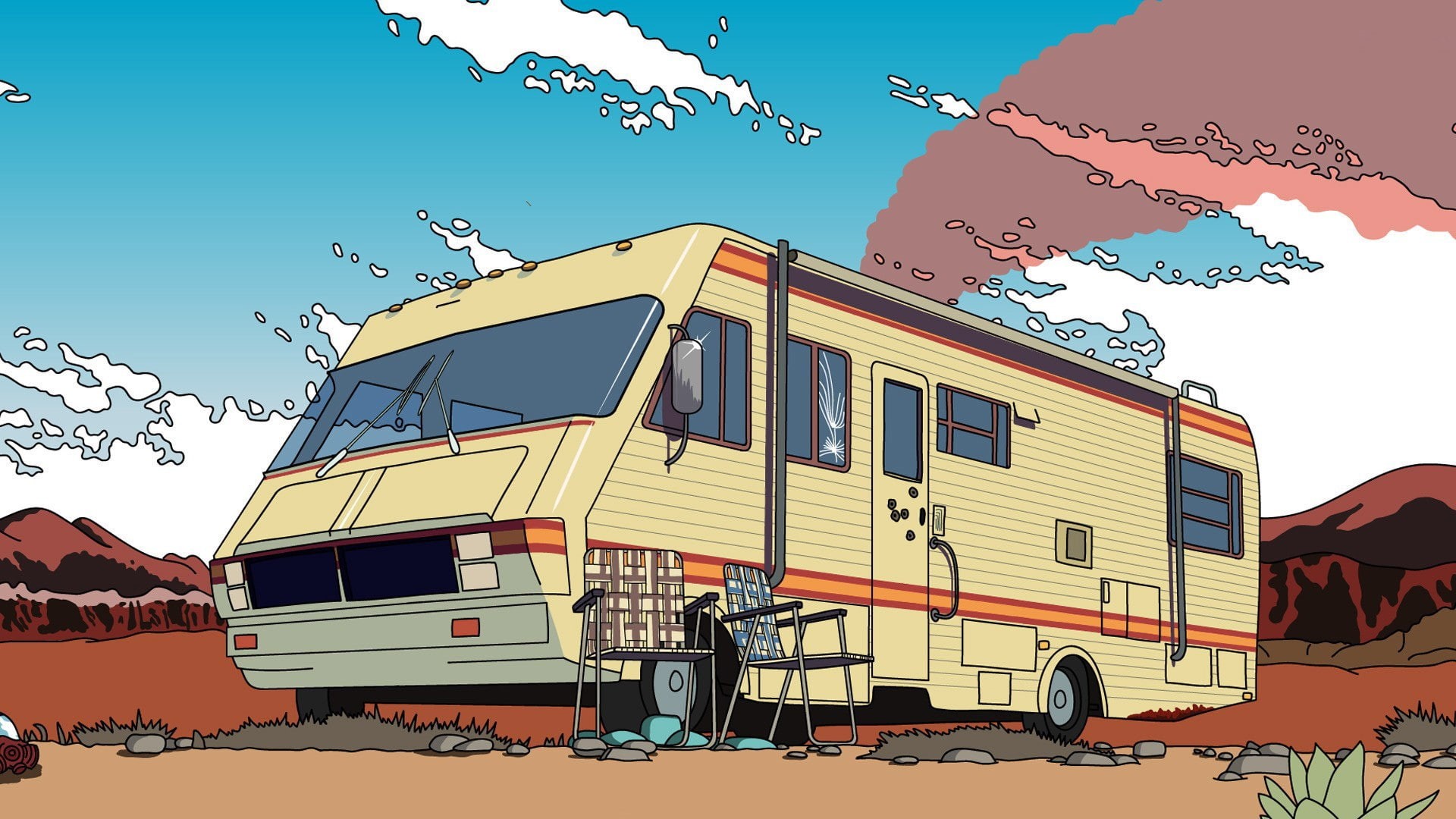 1080P, transportation, brown, RV, rail transportation, plant, built structure, day, sky, land vehicle, Breaking Bad, public transportation, Walter White, HD Wallpaper