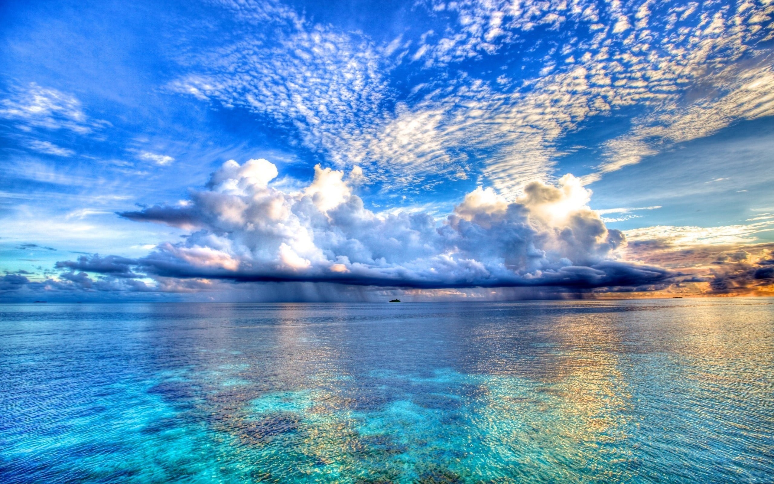 no people, rain, white, day, clouds, idyllic, outdoors, sea, beauty in nature, tranquility, non-urban scene, blue, photography, tropical, cyan, colorful, HD Wallpaper