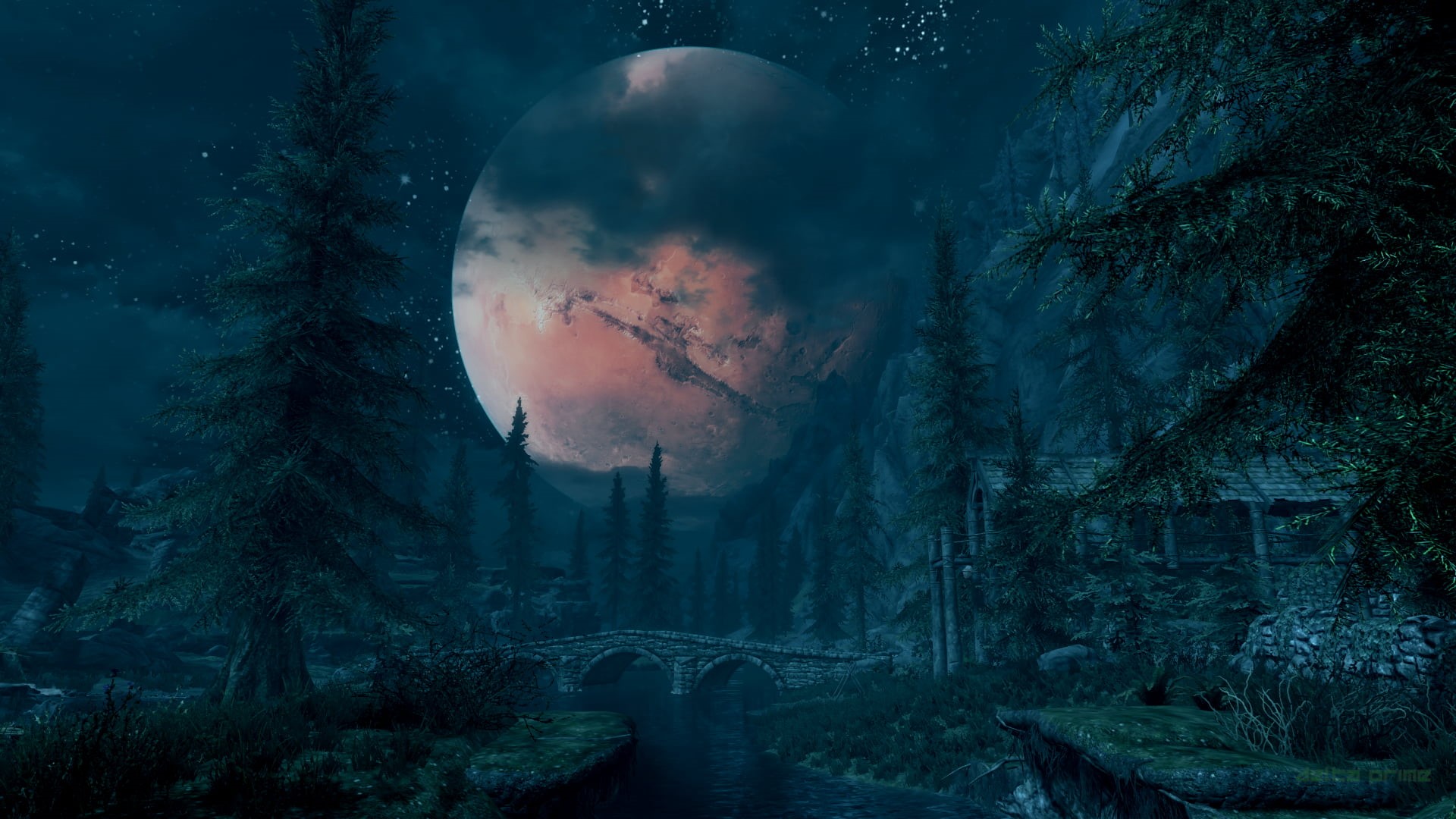 Moon, The Elder Scrolls V: Skyrim, 1080P, PC gaming, Secunda, Riverwood, screen shot, HD Wallpaper