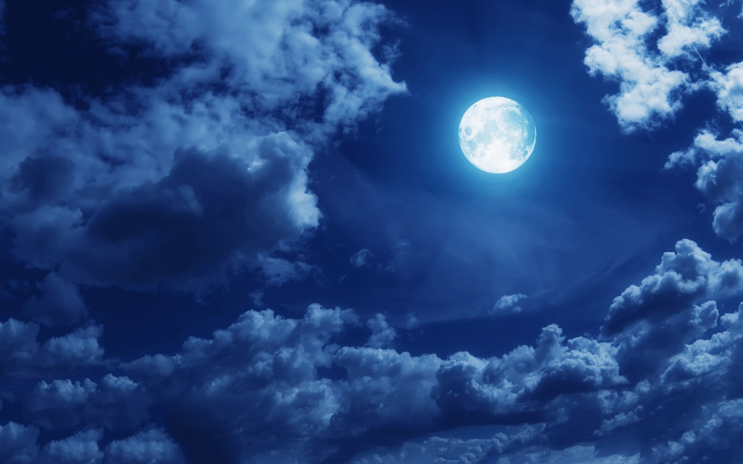 moonlight, sky, night, 2K, Moon, clouds, HD Wallpaper